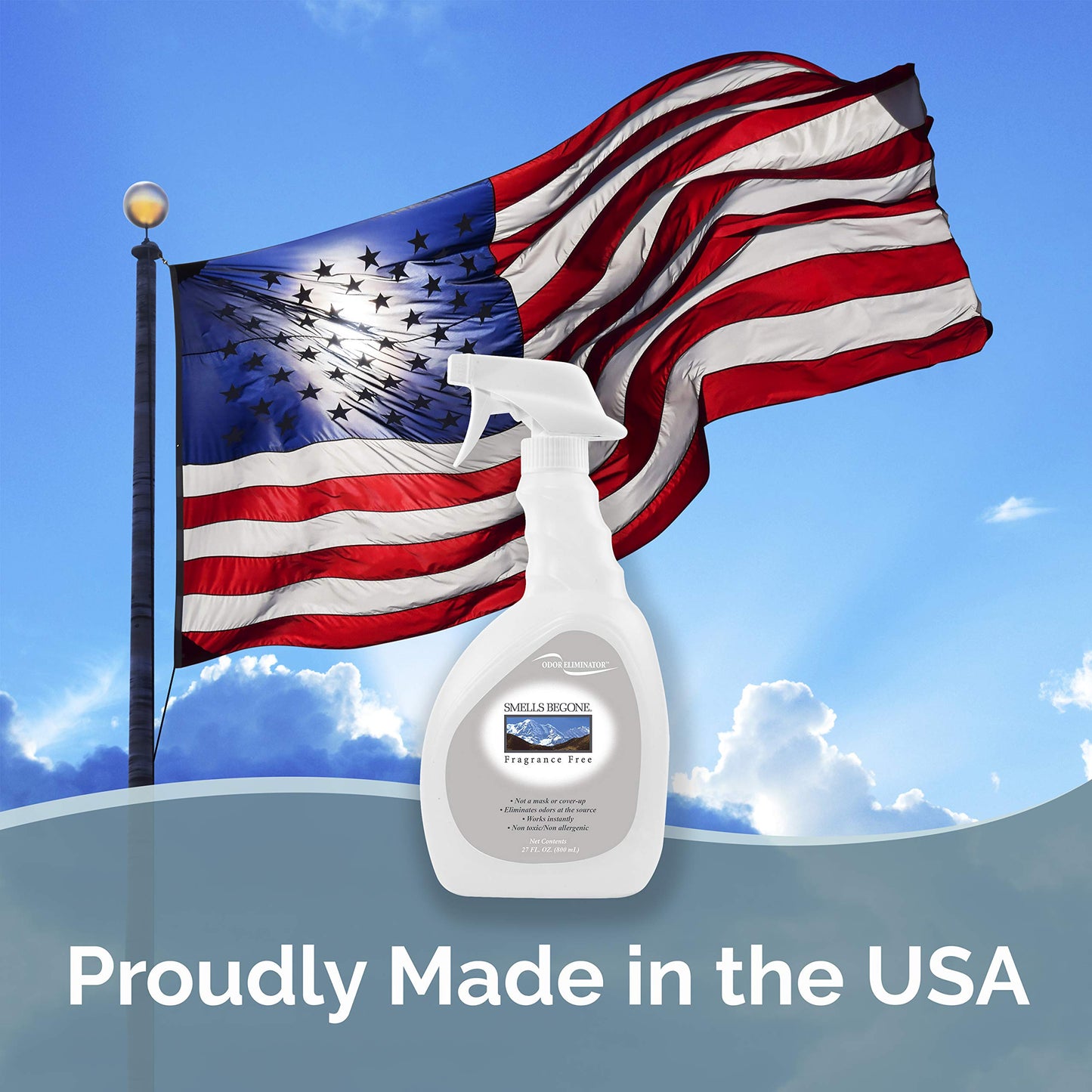 SMELLS BEGONE 27 oz Air Freshener Spray - Odor Eliminator - Eliminates Odors from Smoke, Trash Cans, Pets, Cars and Boats - Fragrance Free