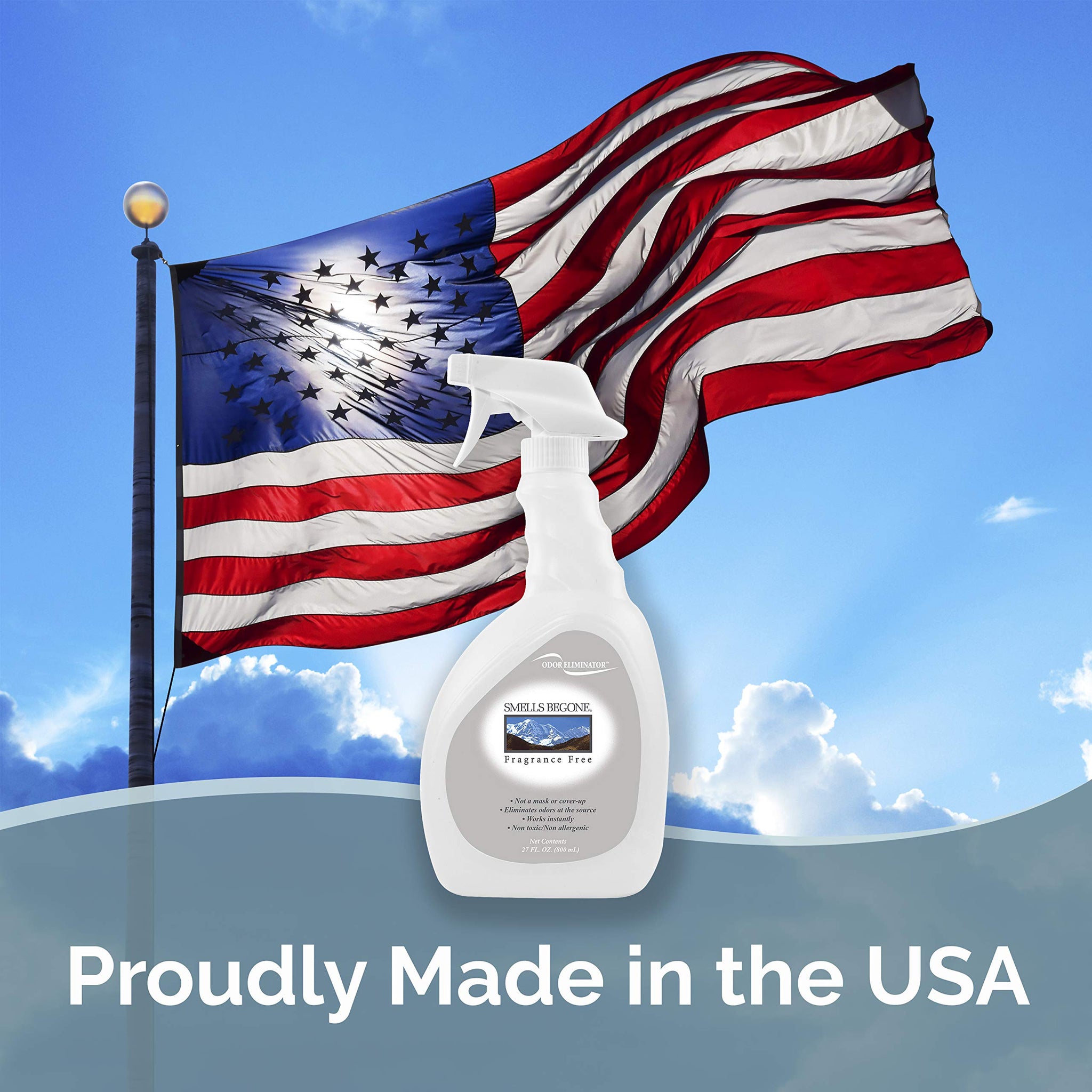 SMELLS BEGONE 27 oz Air Freshener Spray - Odor Eliminator - Eliminates Odors from Smoke, Trash Cans, Pets, Cars and Boats - Fragrance Free
