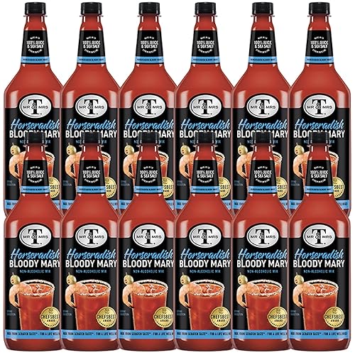 Mr & Mrs T Horseradish Bloody Mary Mix, 1L Bottle, - Premium Cocktail Mixer for Bloody Marys, Ready to Use