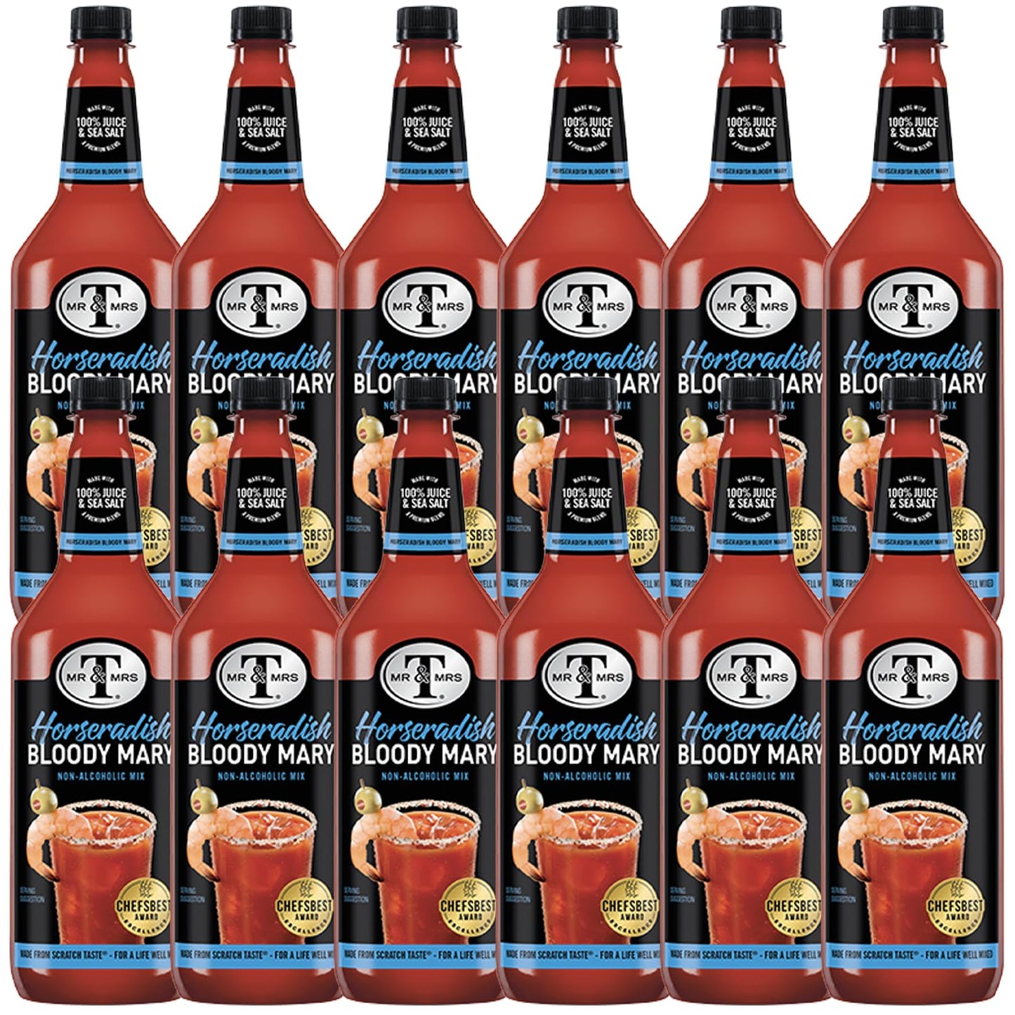 Mr & Mrs T Horseradish Bloody Mary Mix, 1L Bottle, - Premium Cocktail Mixer for Bloody Marys, Ready to Use