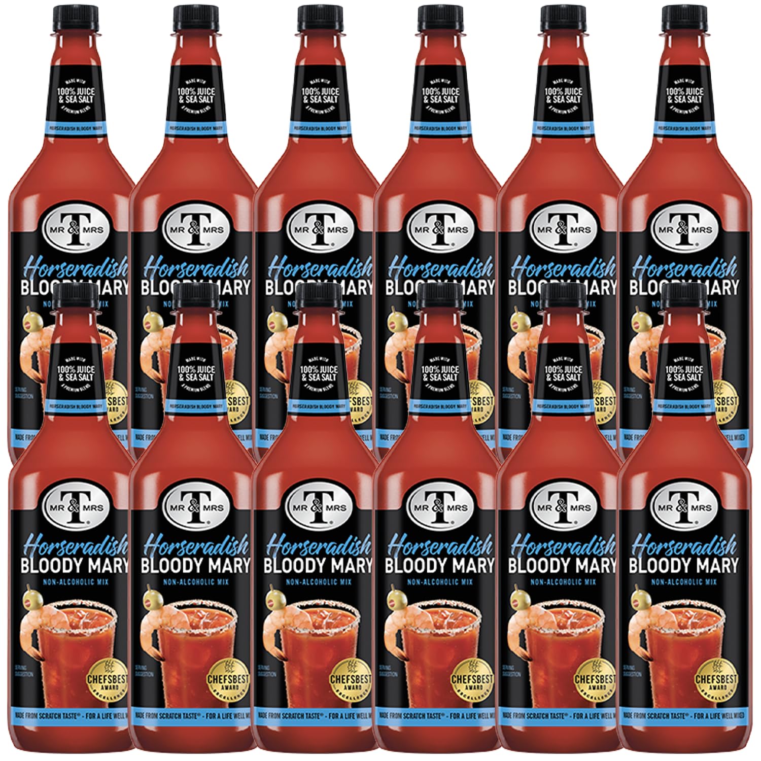 Mr & Mrs T Horseradish Bloody Mary Mix, 1L Bottle, - Premium Cocktail Mixer for Bloody Marys, Ready to Use