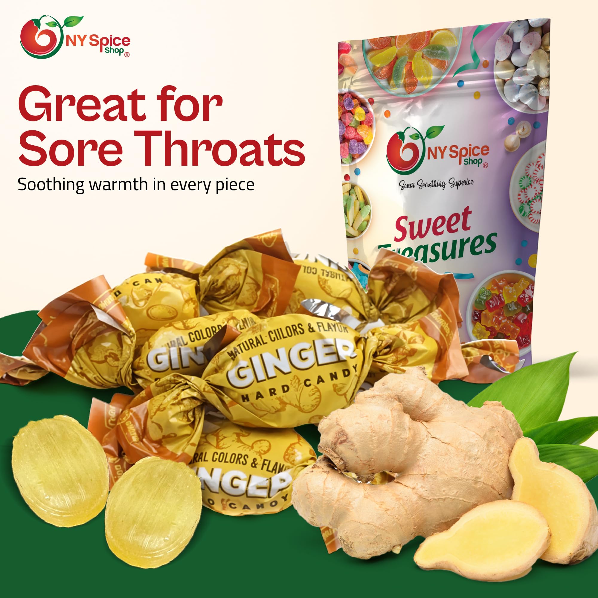 NY SPICE SHOP Ginger Candy - Ginger Hard Candy - Ginger Candies - Ginger Candy Hard - Hard Ginger Candy - Natural Ginger Candy - Ginger Cuts Candy - 1