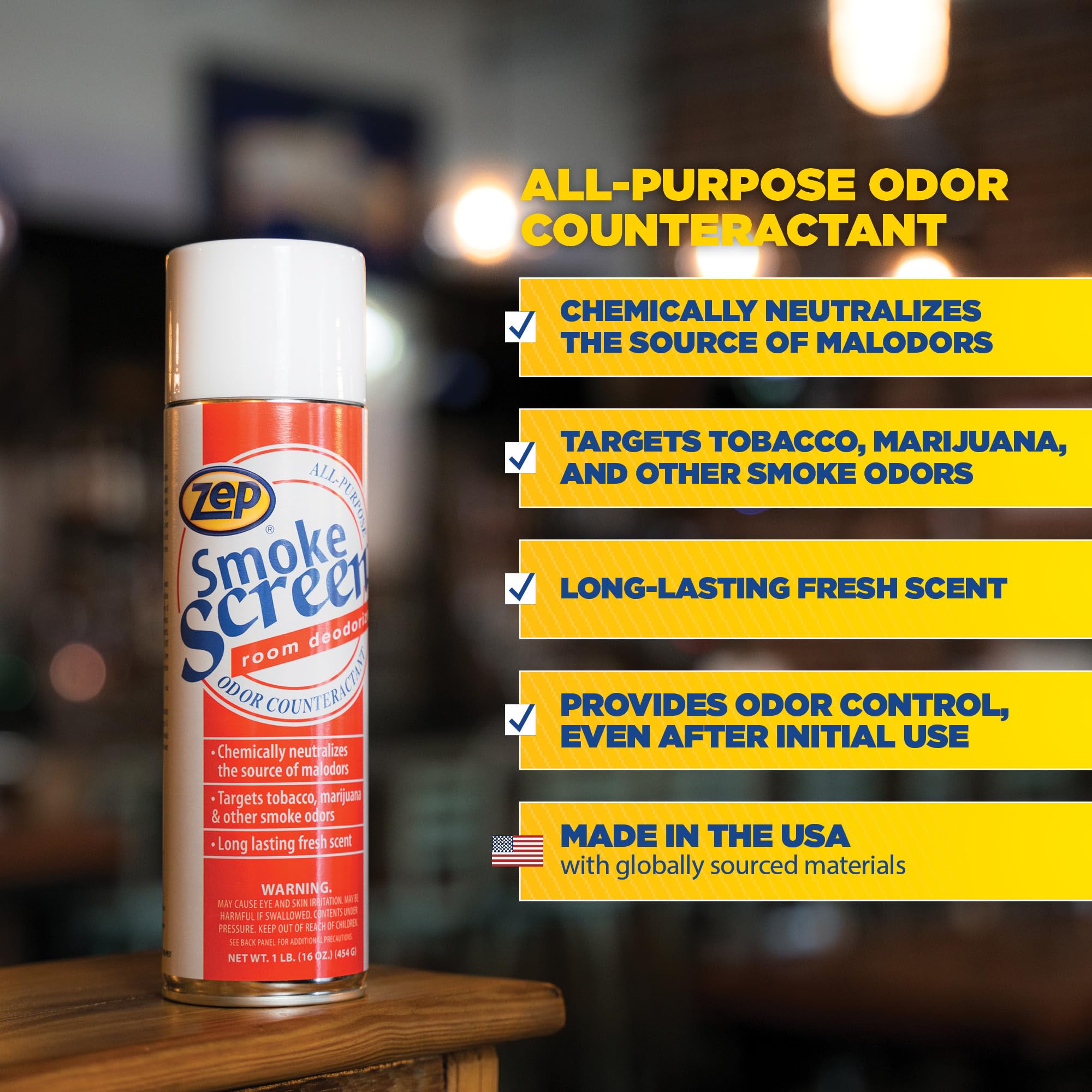 Zep Smoke Screen Odor Eliminator Aerosol - 16 Oz (Pack of 1) 18701 - Neutralizes Smoke and Organic Odors, Long-Lasting Fresh Fragrance, Professional
