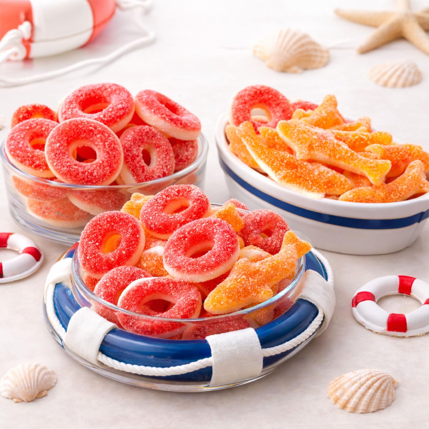 Peach Rings, Gummy Sharks | 2-Pound Bag | Gummy Candy Mix | Sweet & Sour Peach Candy for Goodie Bags & Themed Party Favors | Fun Twist on Classic