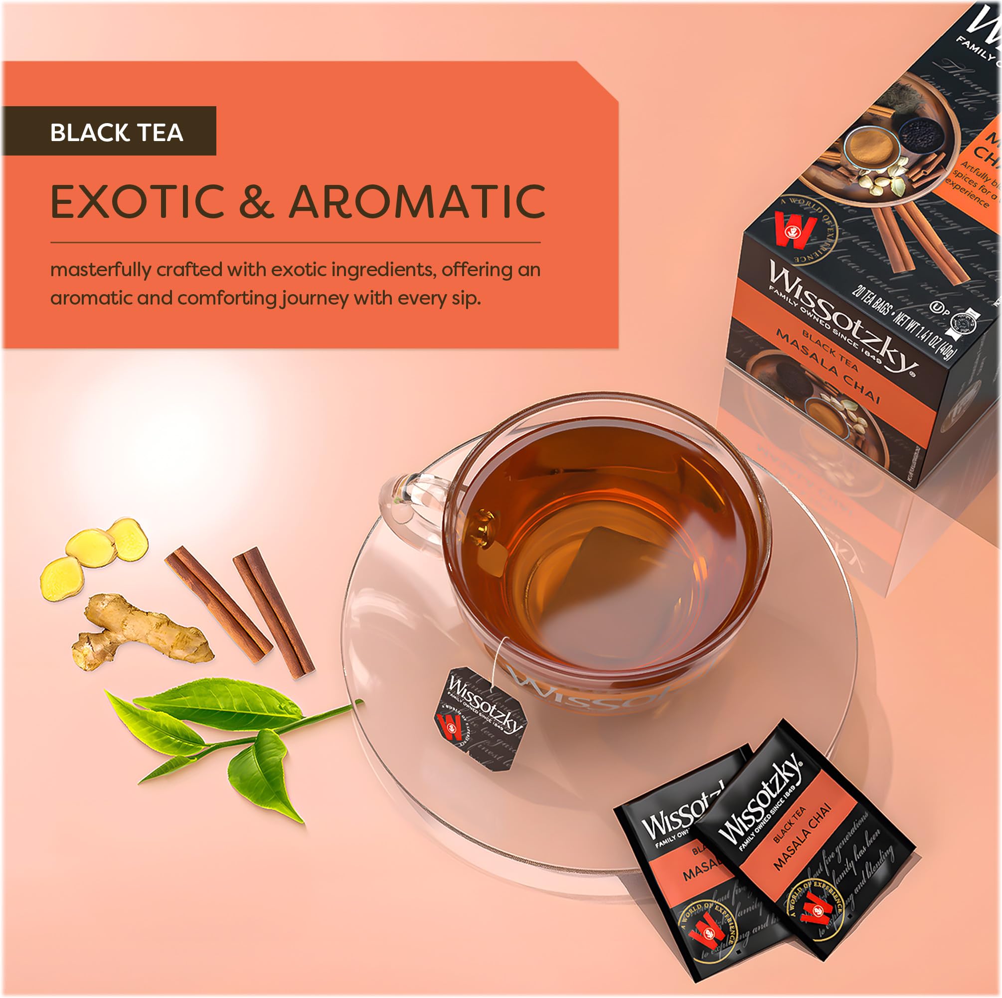 Wissotzky Masala Chai Black Tea, 20 Tea Bags | Aromatic Chai Tea | Antioxidant Rich | Comforting Tea | Black Tea Bags