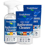 Truly Free All Natural Non-Toxic Bathroom Cleaner Spray Kit, Organic Bath & Tile Cleaning Solution for Toilet, Sink, Tub & Shower, 16 oz Reusable