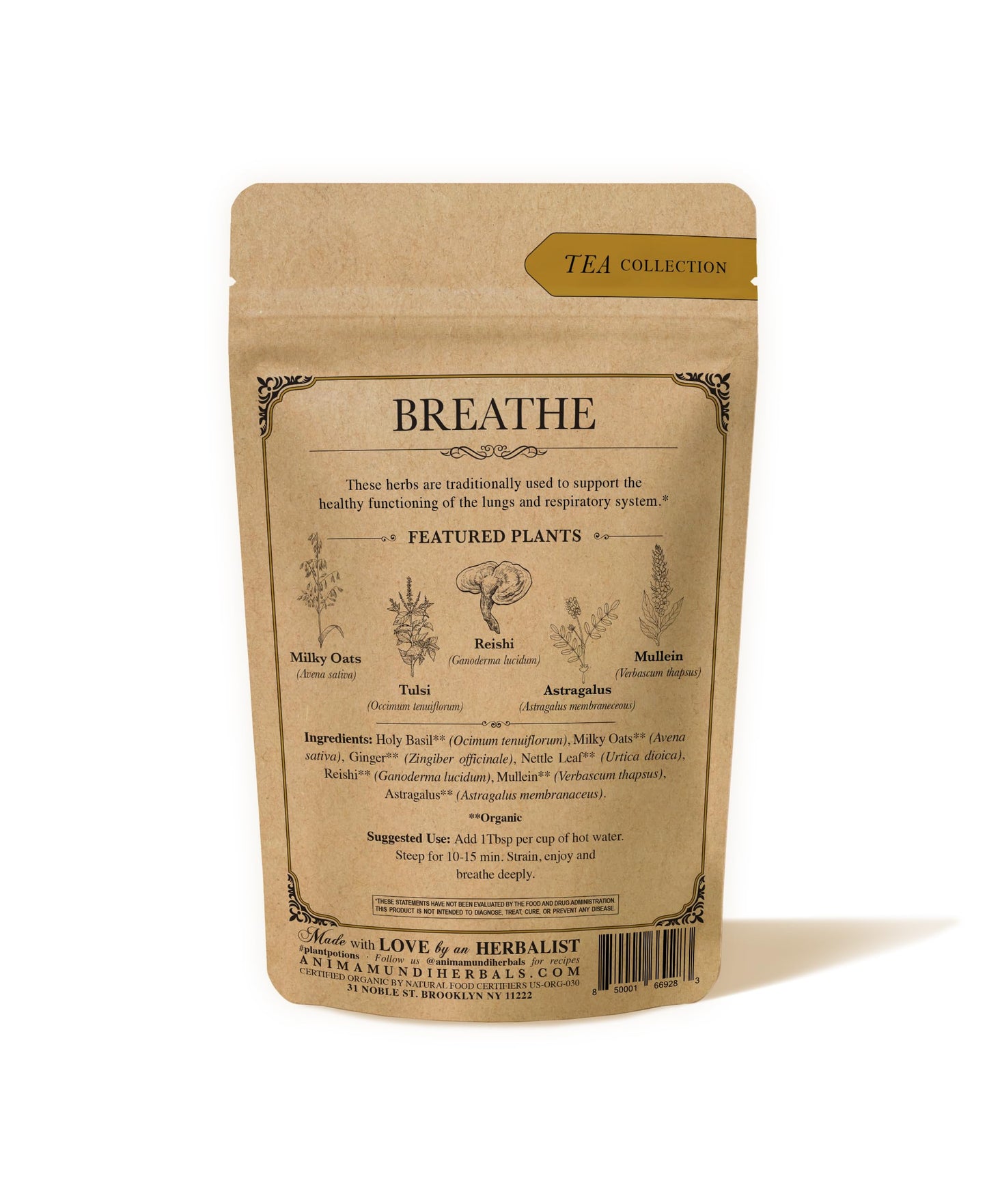 Anima Mundi Apothecary Breathe Lung Tonic Tea - Herbal Tea Blend with Astragalus, Reishi, Nettles and Ginger - Organic Loose Leaf Blend (2oz / 57g)