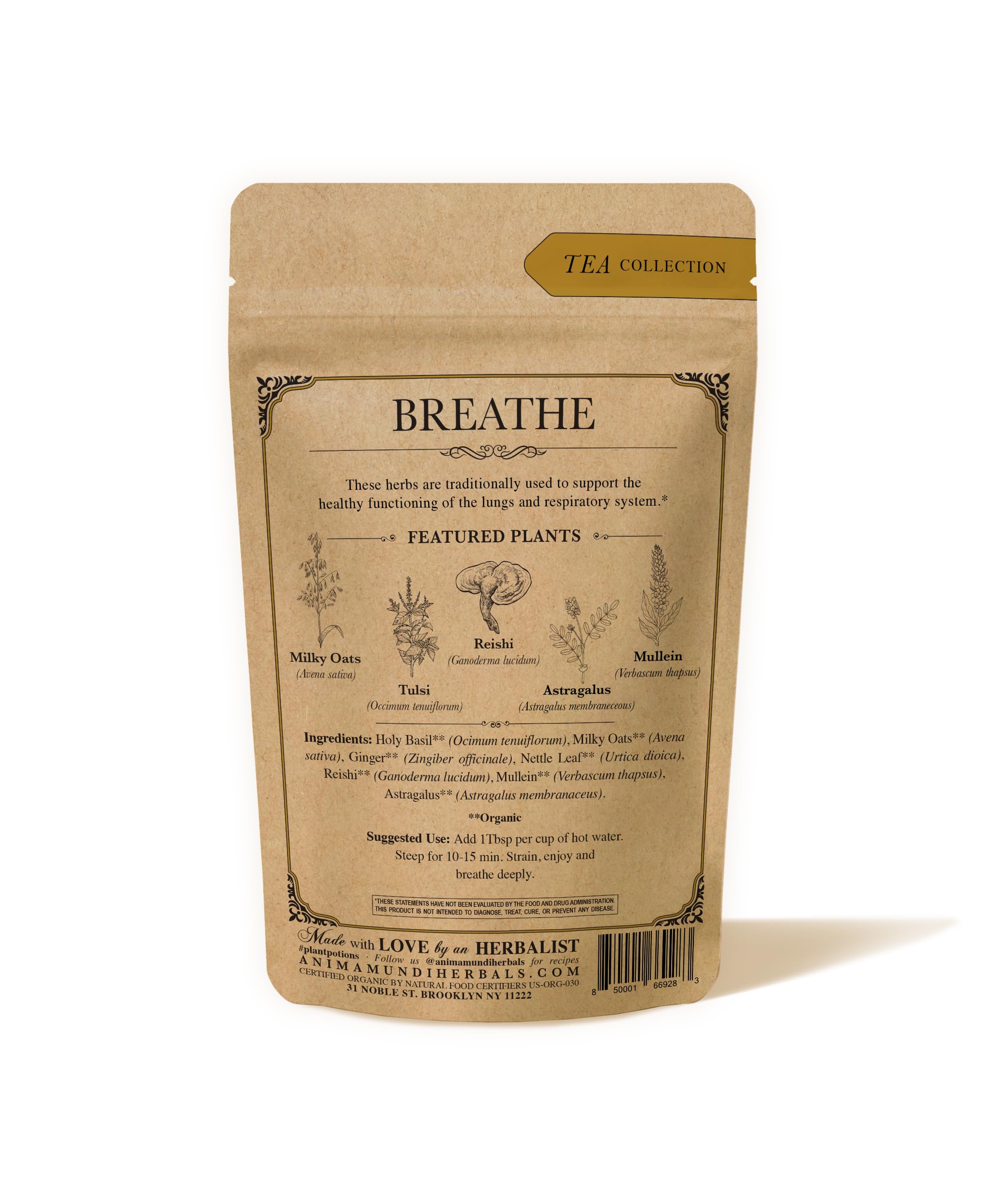 Anima Mundi Apothecary Breathe Lung Tonic Tea - Herbal Tea Blend with Astragalus, Reishi, Nettles and Ginger - Organic Loose Leaf Blend (2oz / 57g)