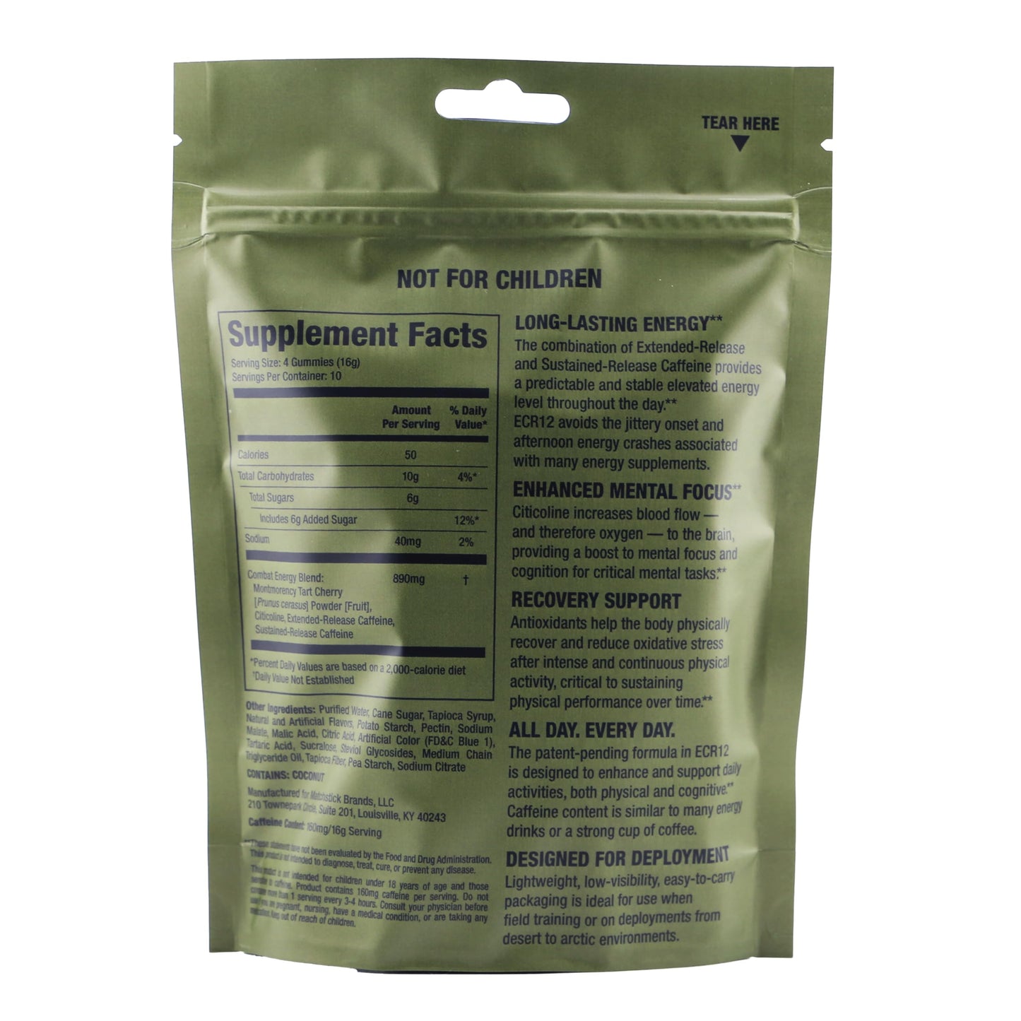 ECR12 - Energy, Focus, Recovery Gummies - Blue Raspberry + Watermelon Flavors - Caffeine