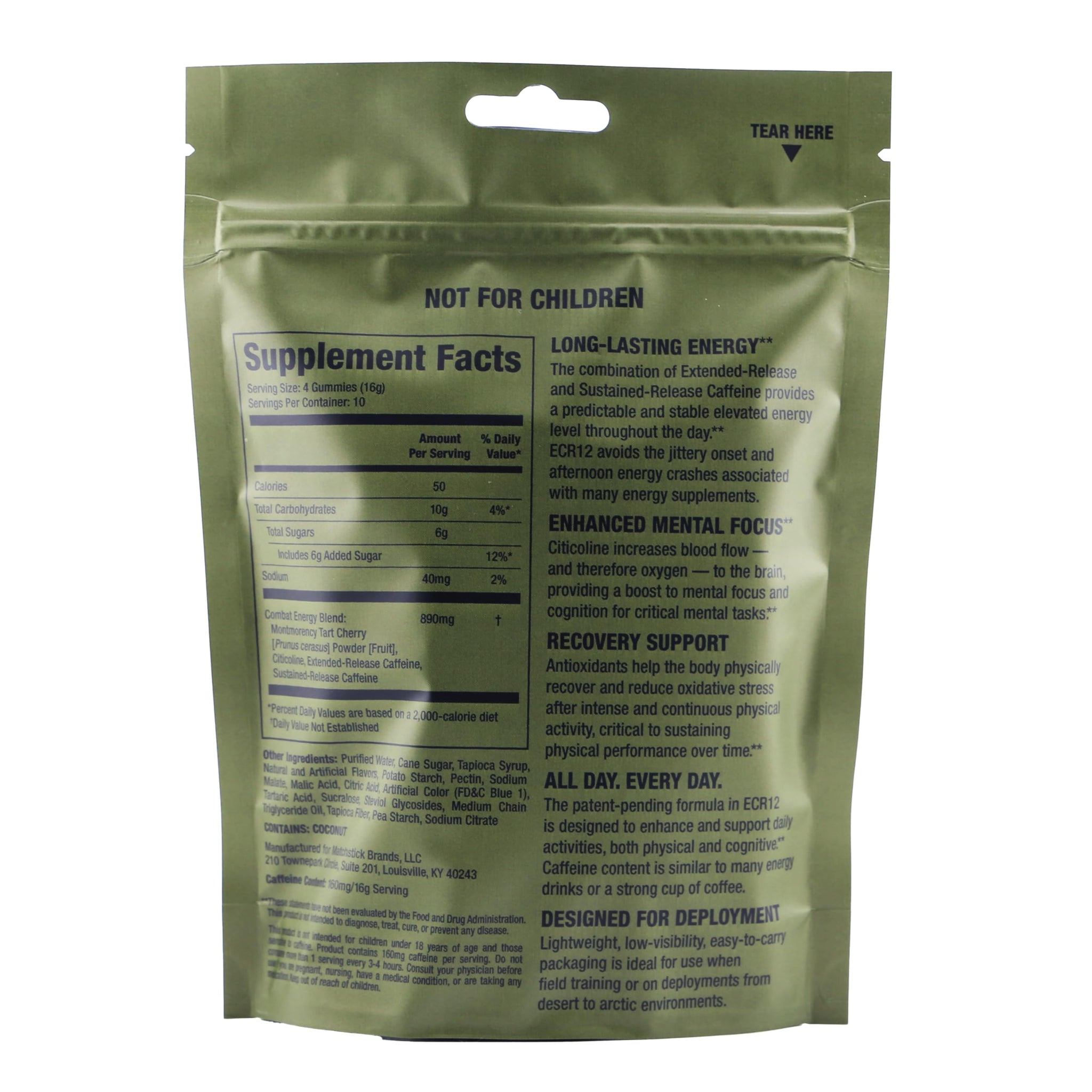 ECR12 - Energy, Focus, Recovery Gummies - Blue Raspberry + Watermelon Flavors - Caffeine