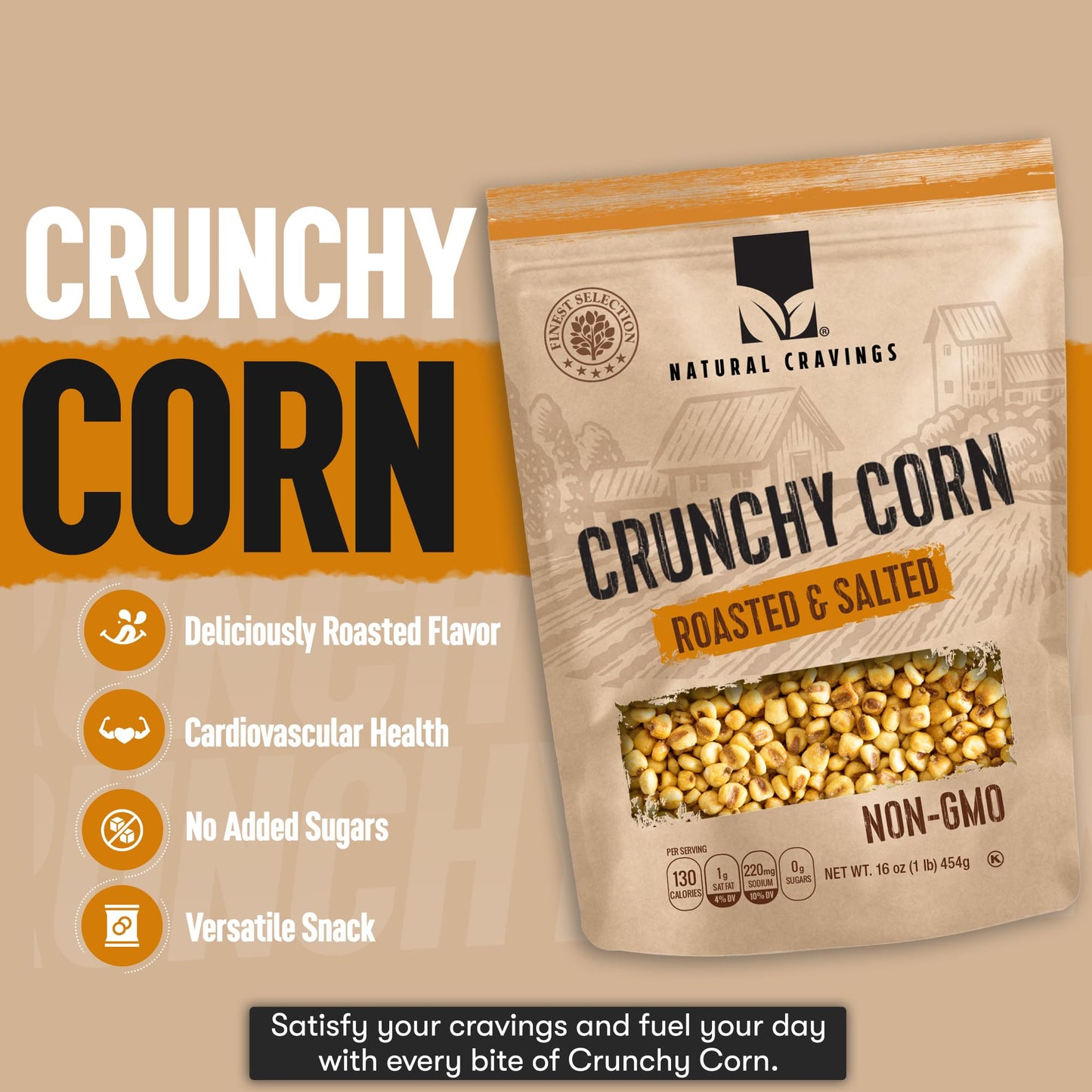 Natural Craving Salted and Roasted Corn Nuts - Original Toasted Corn Kernels in Resealable Bag - Crunchy Snack (Natural Cravings Corn Nuts)
