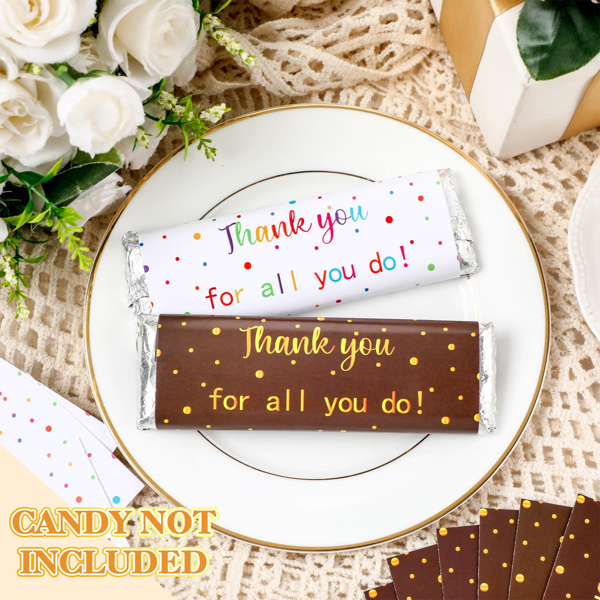 Gilprop 100 Pcs Teacher Appreciation Gifts Bulk Employee Appreciation Gifts Bulk Thank You Chocolate Bar Wrappers for Team Gift Appreciations Gift Vet