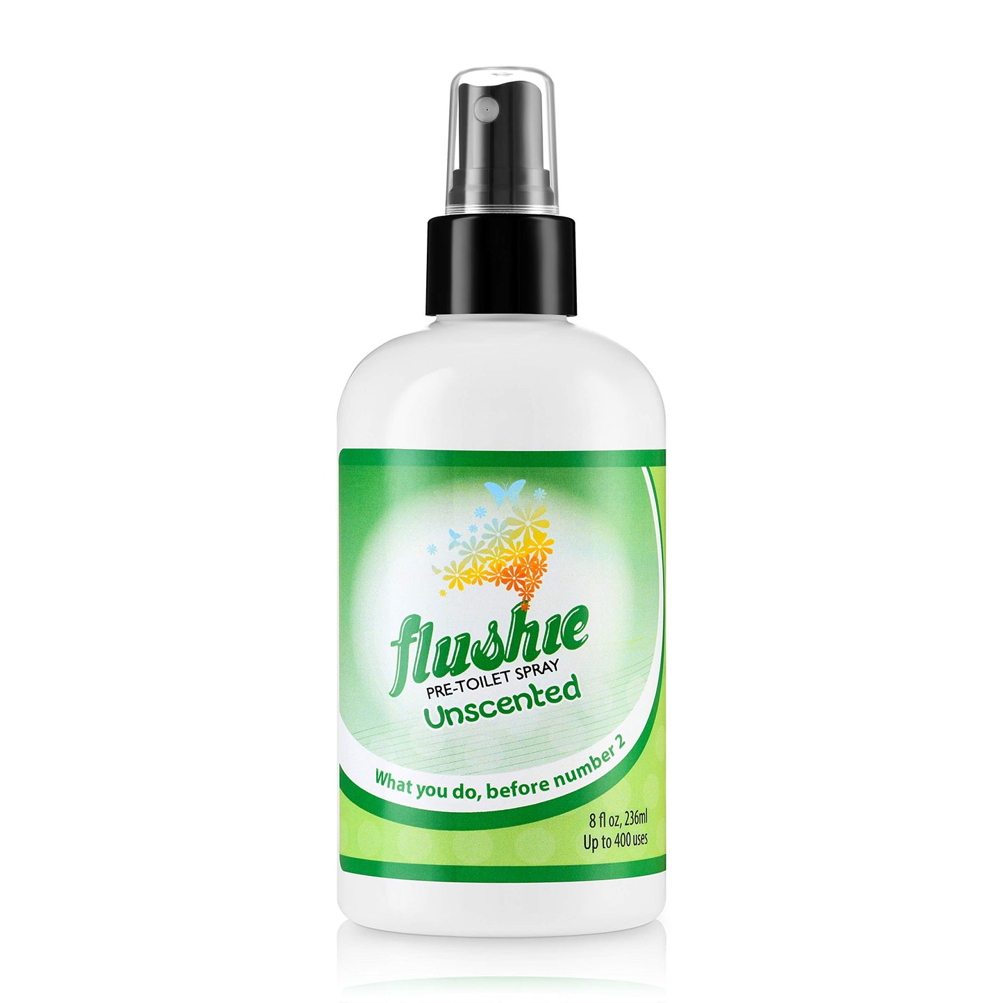 Flushie Pre-Toilet Spray 8-Ounce Bottle, Bathroom Deodorizer Perfect for Travel 8oz 1 Pack (Unscented, 3 Pack)