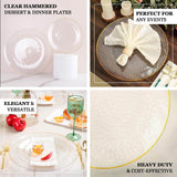 Efavormart 10-Pack 7" Transparent Blush Pink Hammered Plastic Dessert Plates, Round Appetizer Plates with Gold Rim for Bridal Showers and Tea Parties