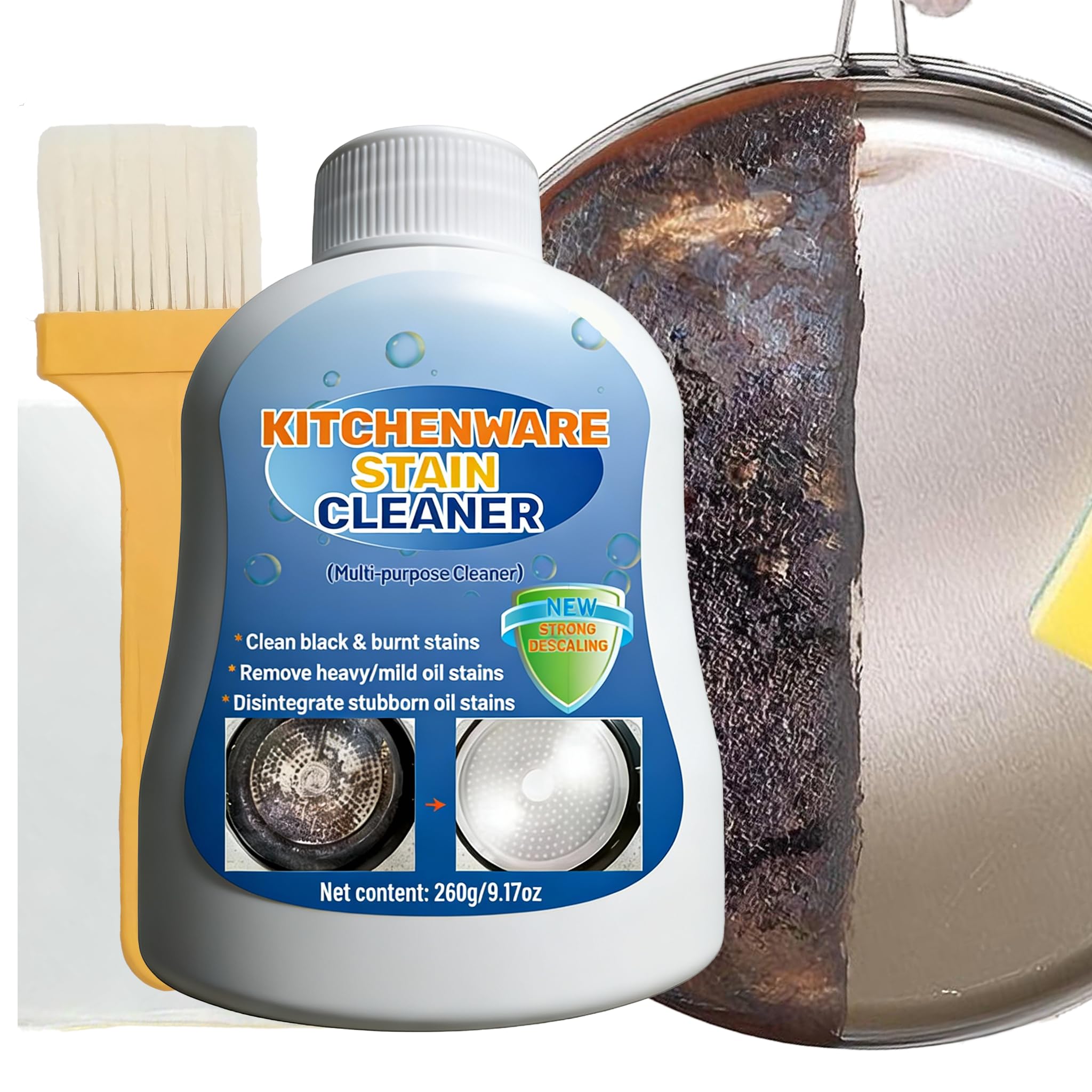 Kitchenware Stain Cleaner, Strong Descaling, Multi-purpose Oil Stain Remover, Pot Pan Bottom Cleaning Paste,Powerful Kitchenware Cleaner, Cooktop Pot
