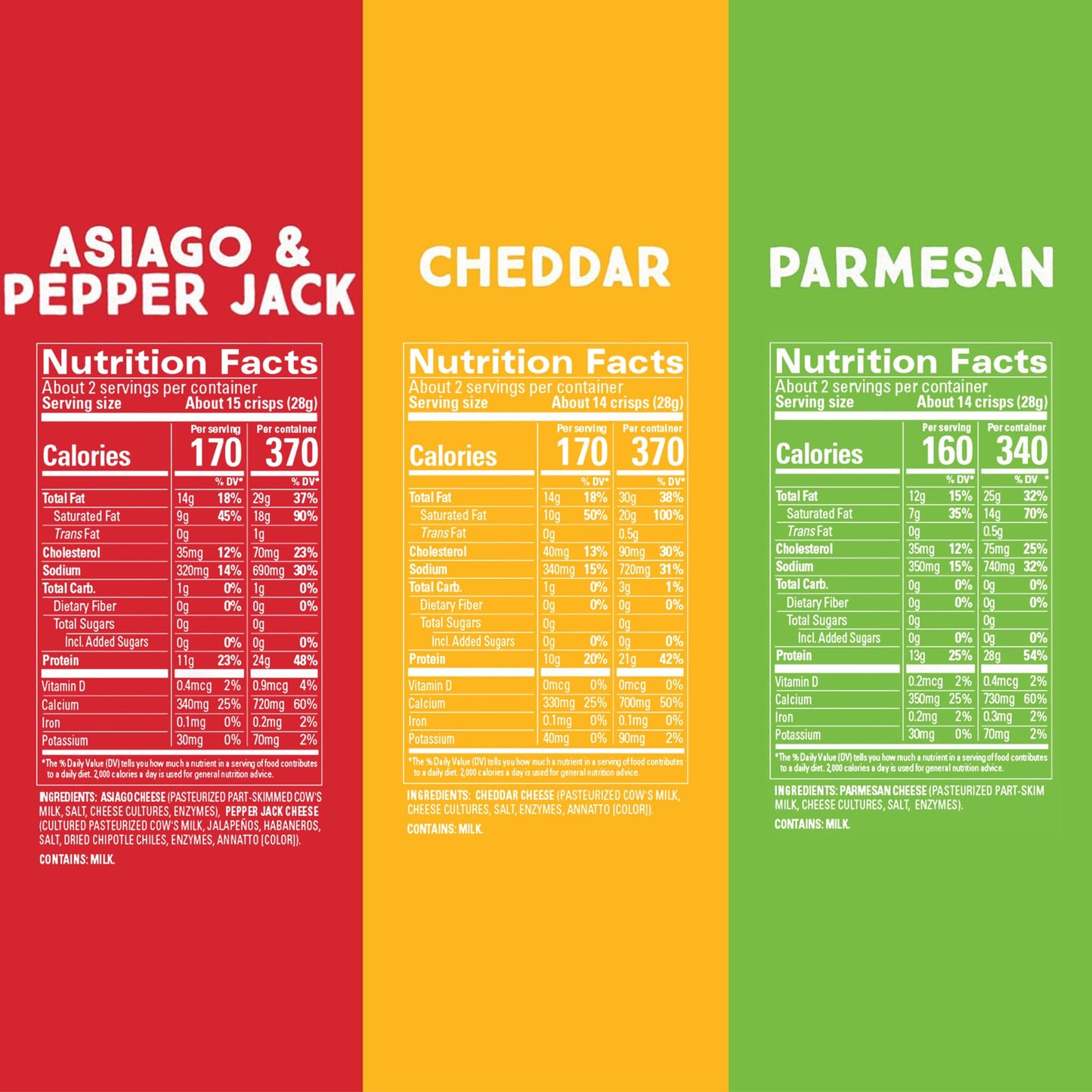 Whisps Cheese Crisps Variety Pack | Protein Chips | Healthy Snacks | Protein Snacks, Gluten Free, High Protein, Low Carb Keto Food | Parmesan, Asiago
