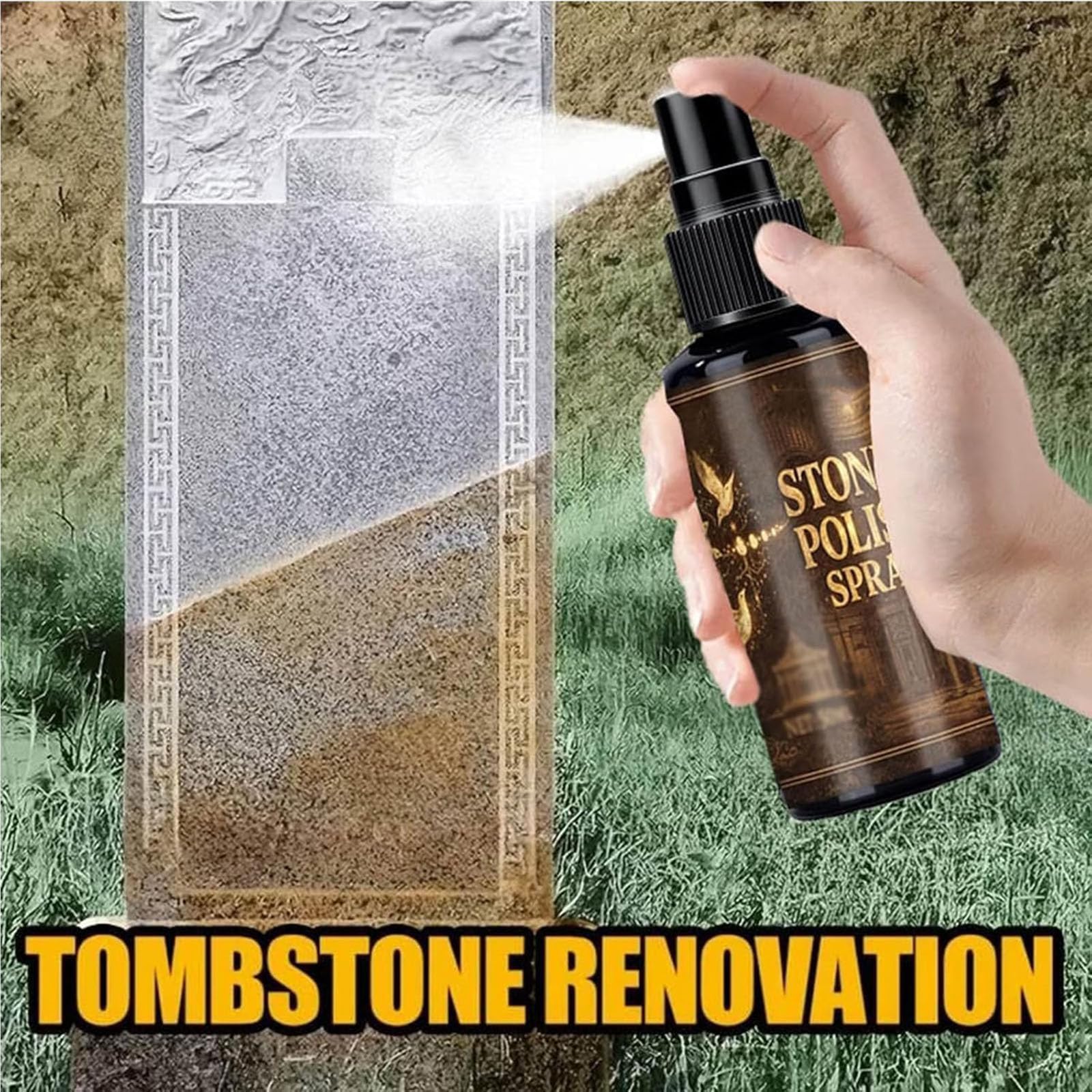 BPiYHUM Tombstone Polish Spray With Towel, Headstone Cleaner for Graves, Gravestone Cleaning Solution Kit, Gentle Stone Care Restorer for Granite