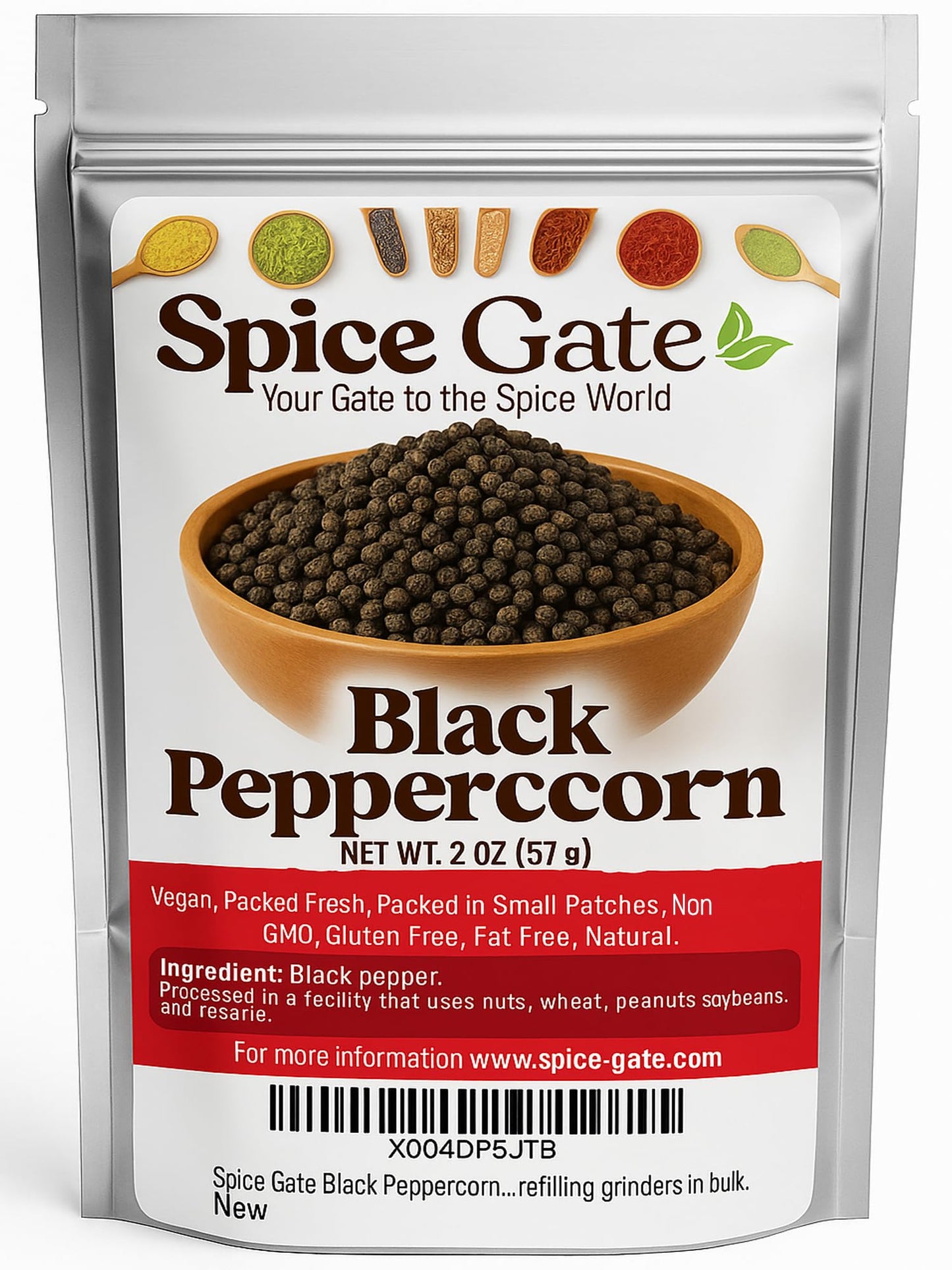 Spice Gate Black Peppercorn - Whole (2 oz) Suitable for refilling grinders in bulk.