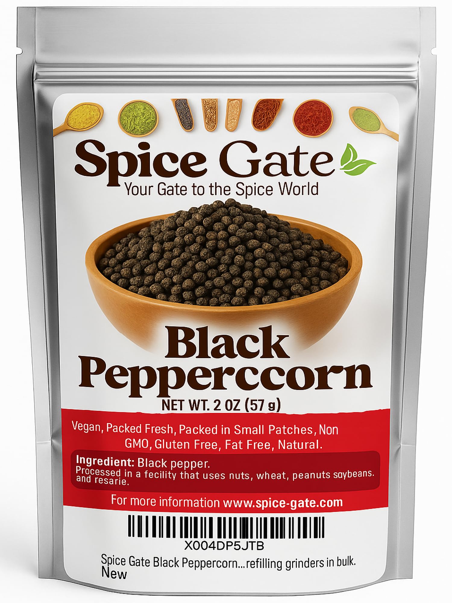 Spice Gate Black Peppercorn - Whole (2 oz) Suitable for refilling grinders in bulk.