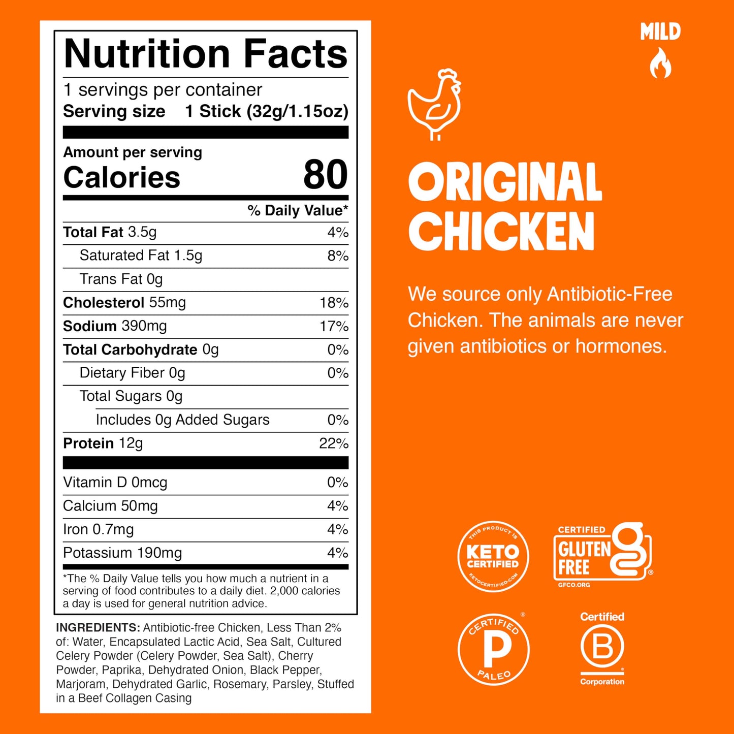 Chomps Original Chicken Jerky Meat Snack Sticks 24-Pack - Keto, Paleo, Low Carb, Whole30 Approved, 12g Lean Meat Protein, Gluten Free, Antibiotic
