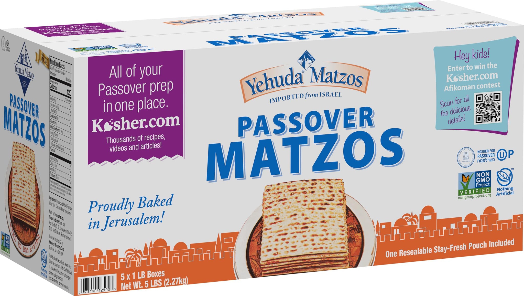 Yehuda Passover Matzos, One Resealable Stay-Fresh Pouch, 1 Pound (Pack of 5)