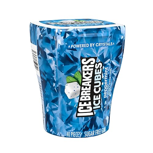 ICE BREAKERS Ice Cubes Peppermint Sugar Free Chewing Gum Bottle, 3.24 oz (40 Pieces)