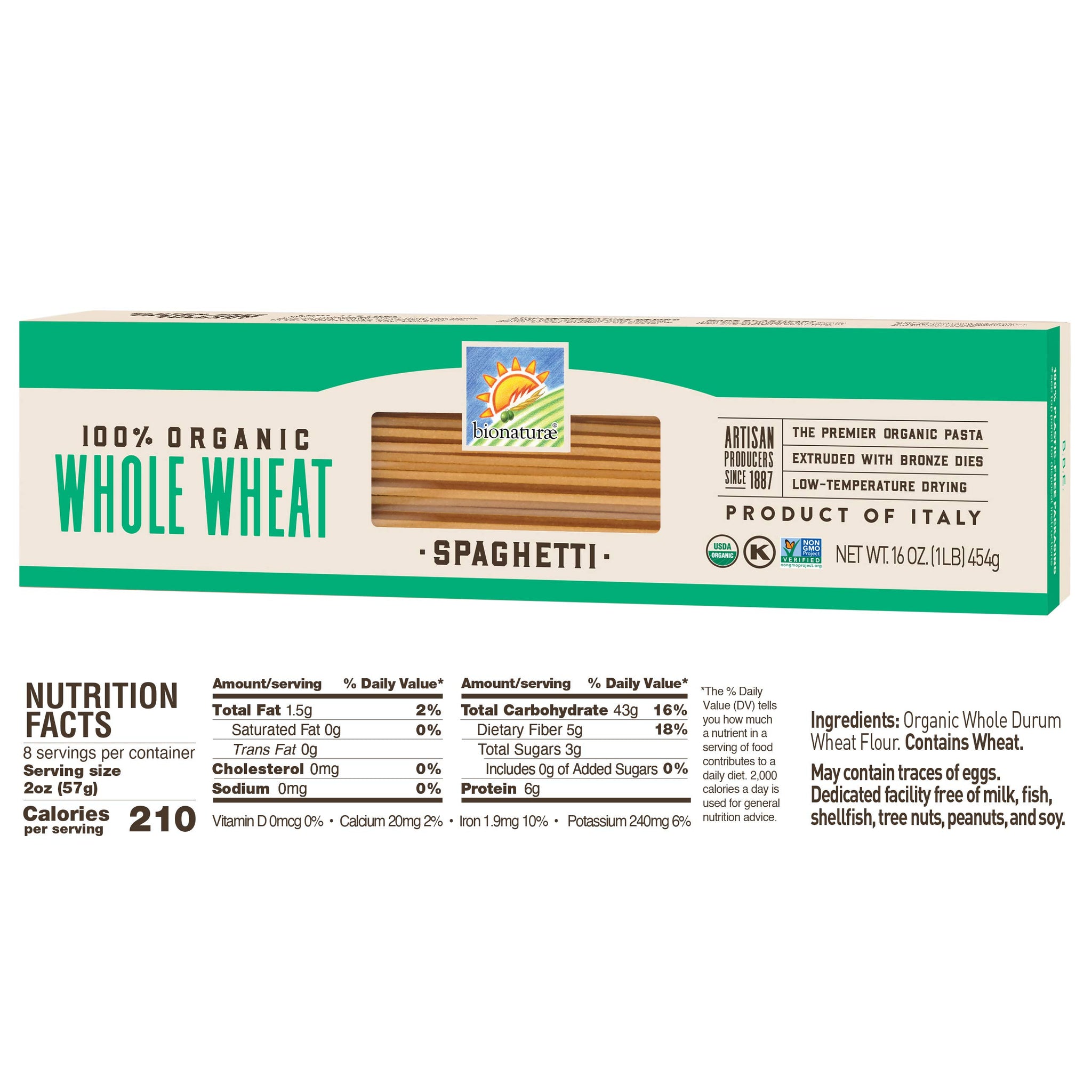 Bionaturae Organic Whole Wheat Spaghetti Pasta, 16 Ounce - 12 per case