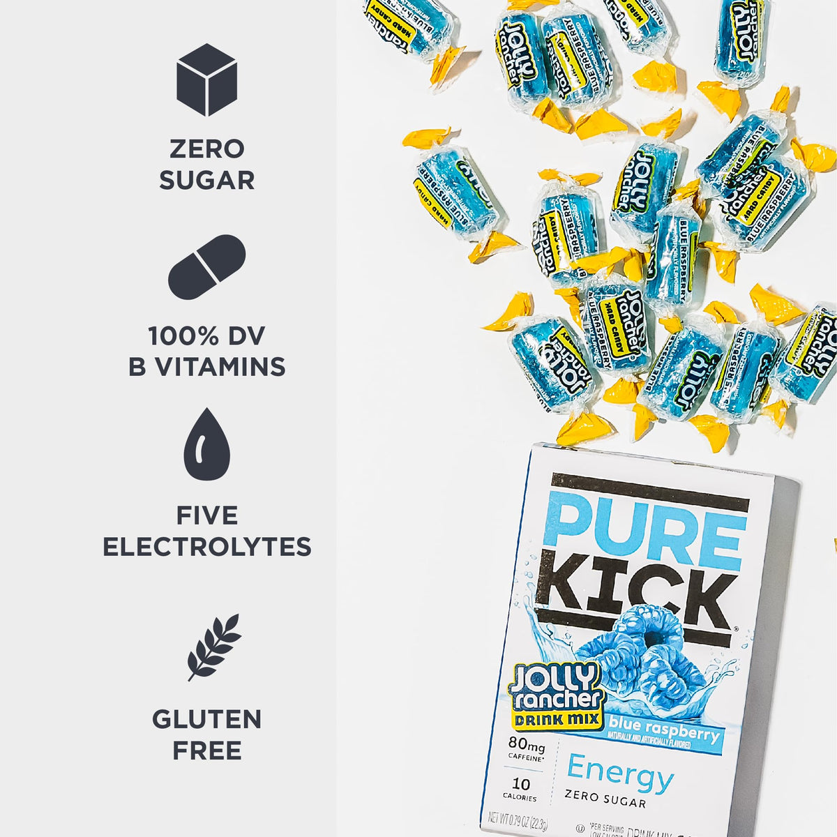Pure Kick Energy Drink Mix, Jolly Rancher Blue Raspberry, 72 Packets
