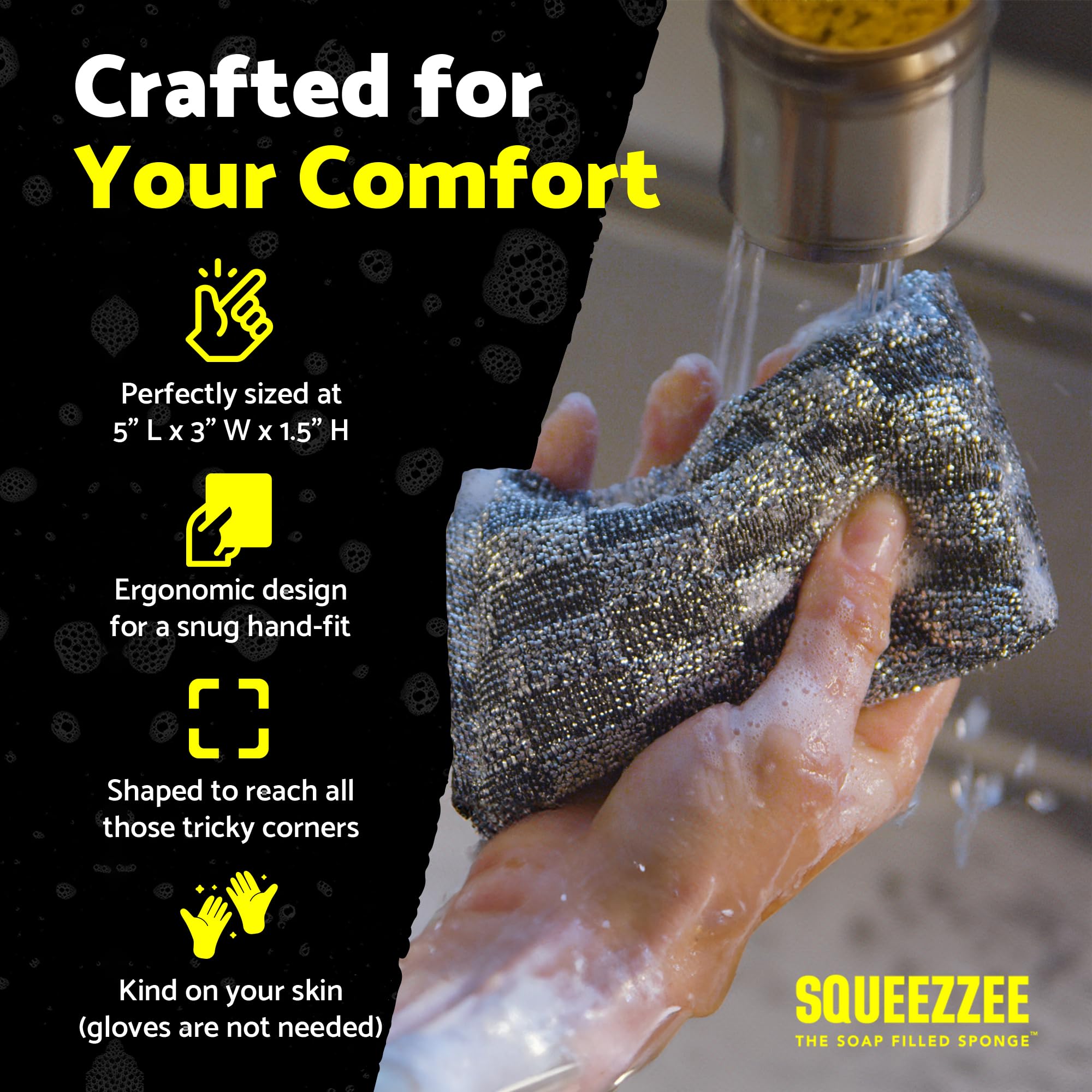 Squeezzee Soap Filled Scrubber Sponges - Non Scratch Scrubbing Sponge with Built-In Dishwashing Liquid Dish Soap - Double Sided Kitchen & Household