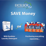 Excelsior HE Laundry Detergent Liquid Fragrance Free Concentrated 200 Loads 3 Liter With Natural Stain Remover, High Efficiency Washing Detergent