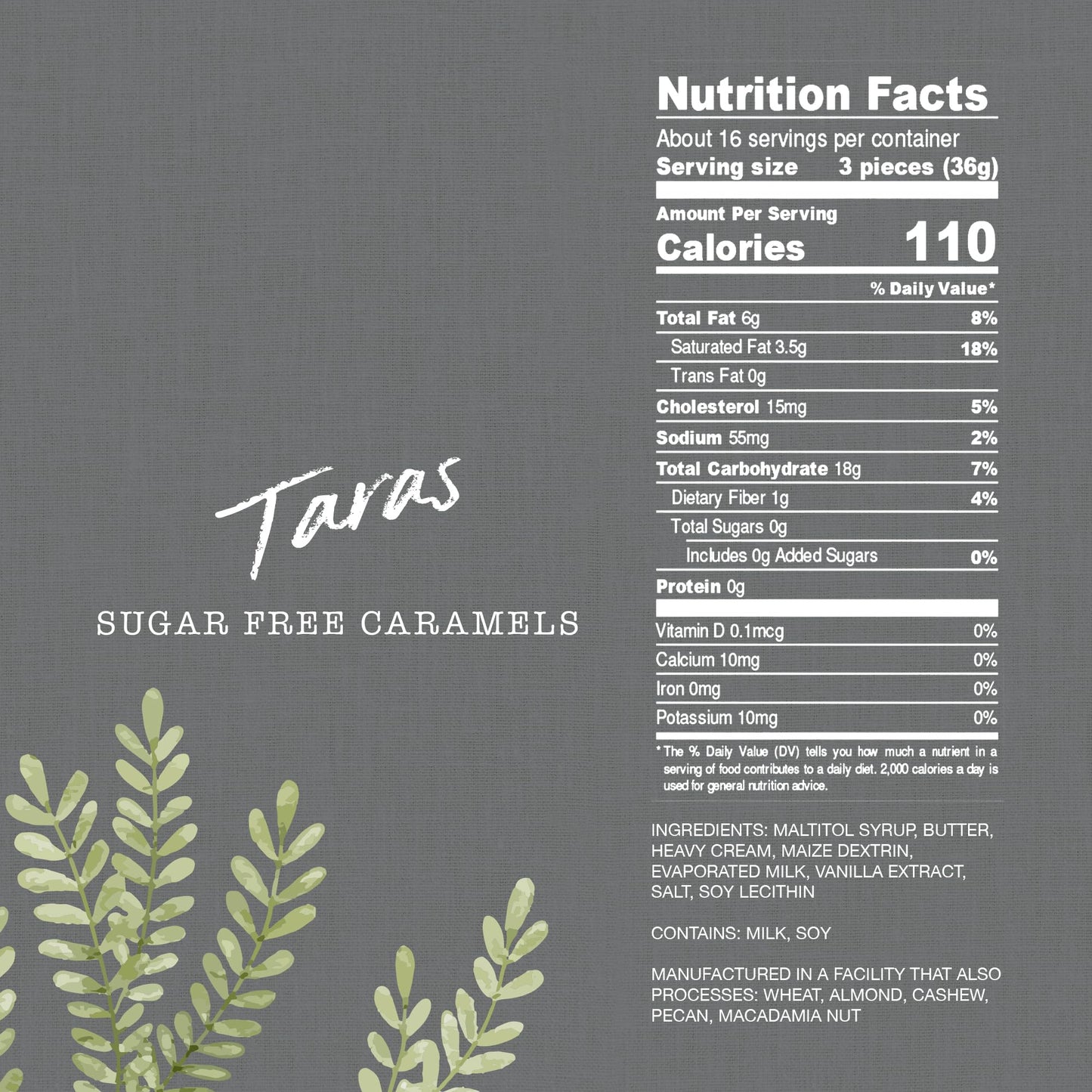 Taras Gourmet Sugar Free Caramels | All Natural Candy | Creamy & Individually Wrapped with Real Butter (20 oz)