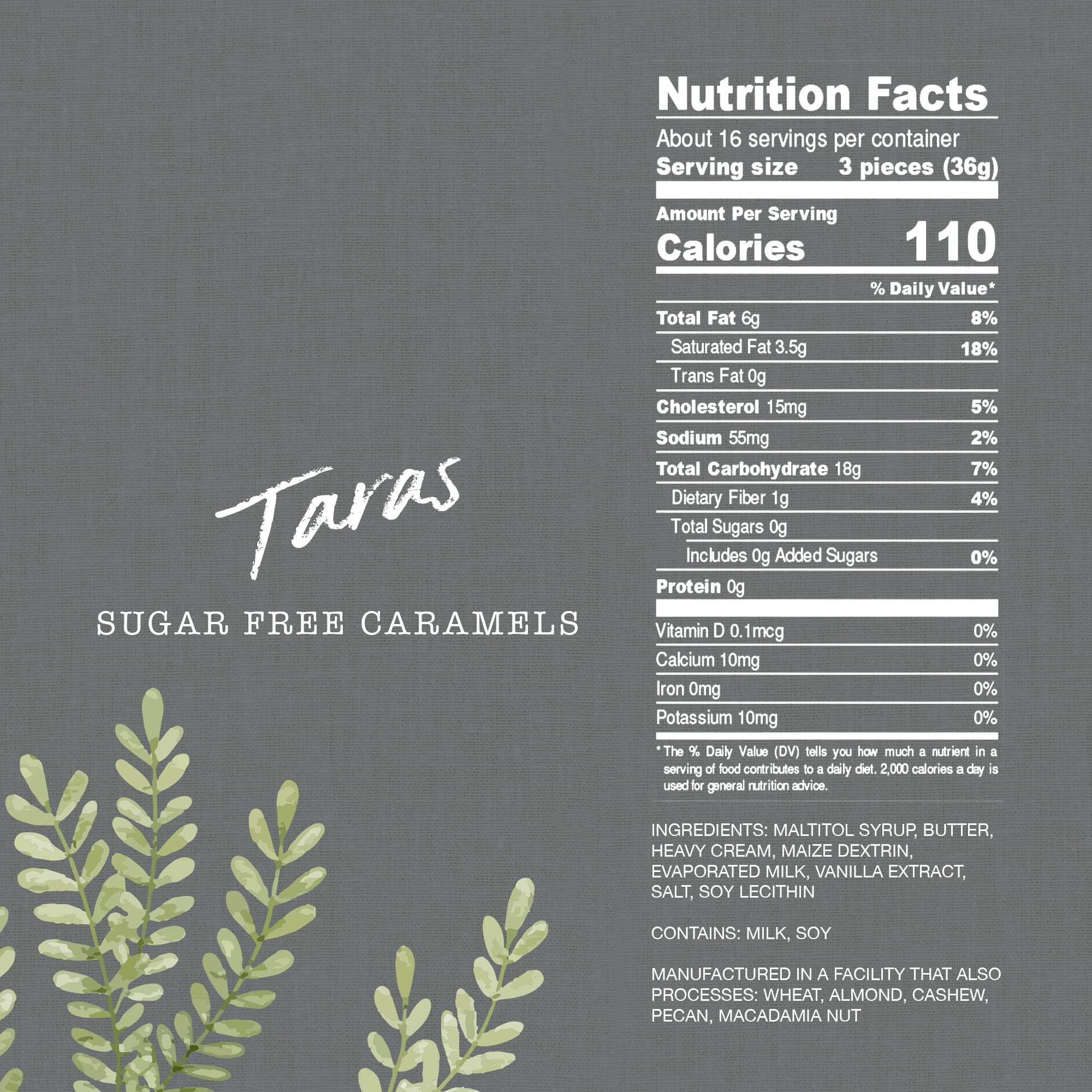 Taras Gourmet Sugar Free Caramels | All Natural Candy | Creamy & Individually Wrapped with Real Butter (20 oz)