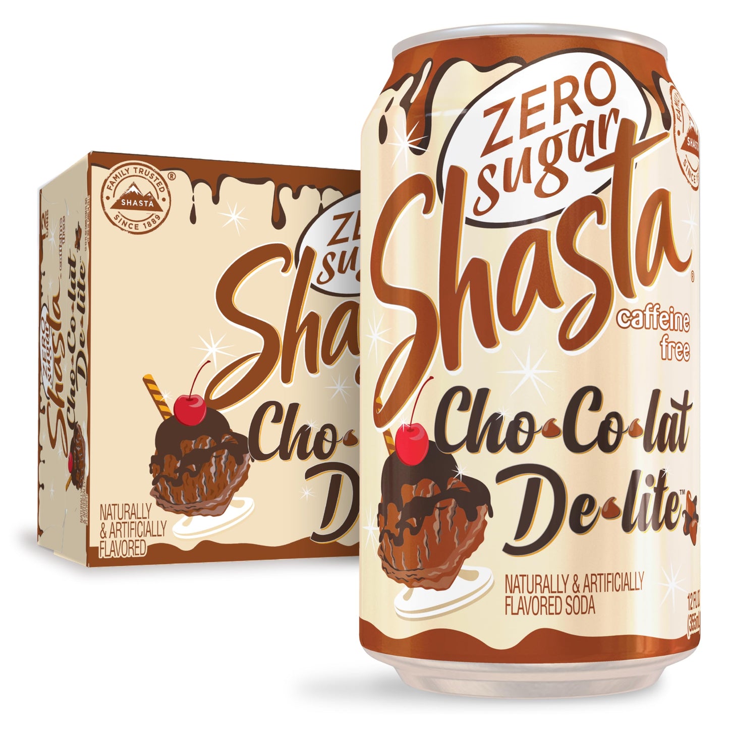 Shasta Zero Sugar Chocolat Delite | 12-Pack of 12oz Cans | Sugar Free Chocolate Soda | Unique & Guilt Free | Caffeine Free