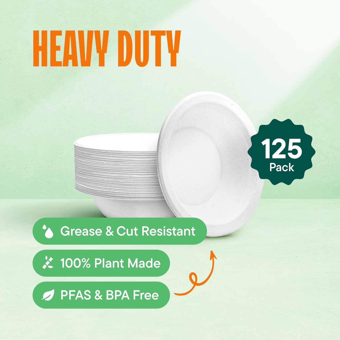 100% Compostable Disposable Paper Bowls [125-Pack] - {PFAS-Free} - {BPI Certified} - [12 oz] Heavy Duty, Eco-Friendly, Biodegradable Bagasse Hot Soup