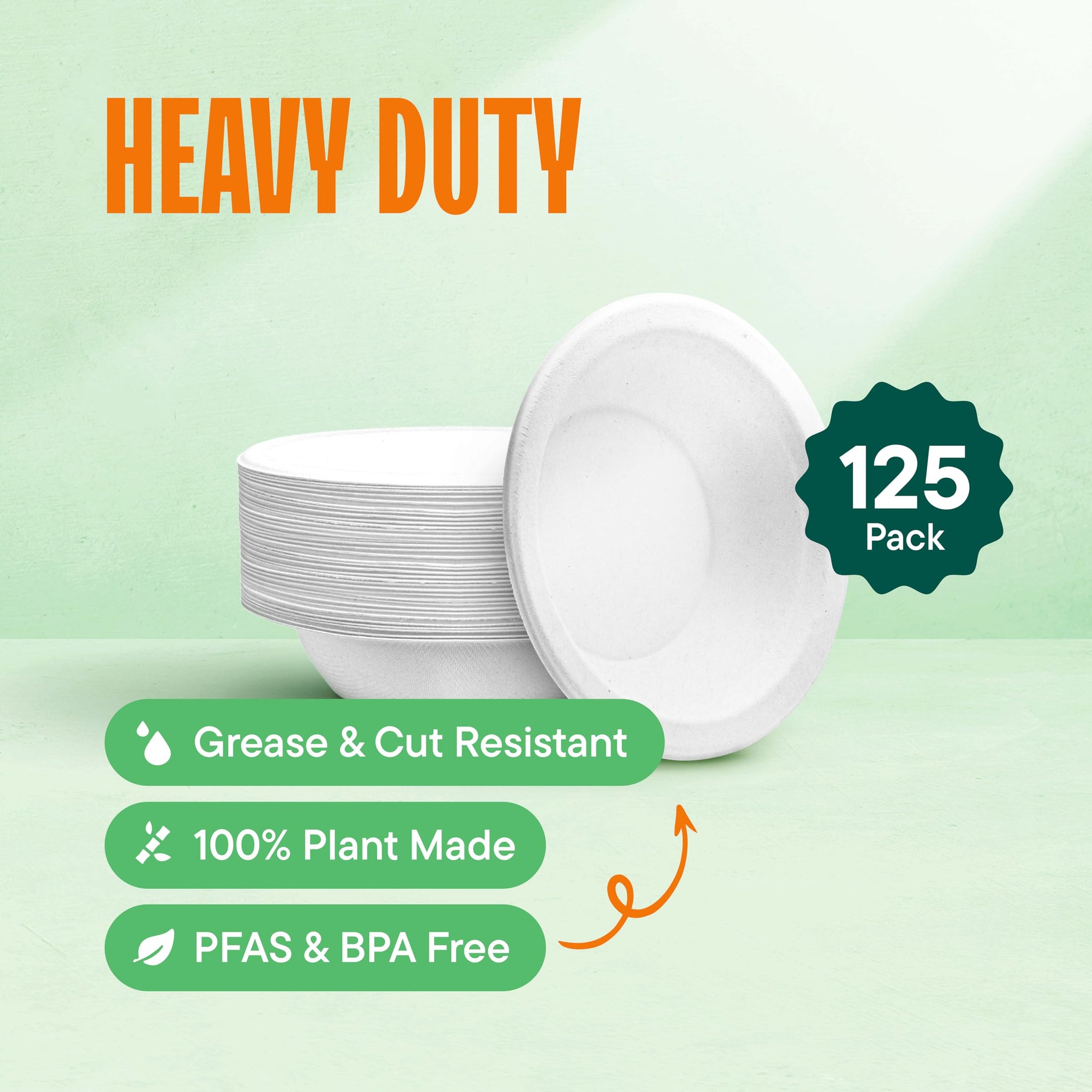100% Compostable Disposable Paper Bowls [125-Pack] - {PFAS-Free} - {BPI Certified} - [12 oz] Heavy Duty, Eco-Friendly, Biodegradable Bagasse Hot Soup
