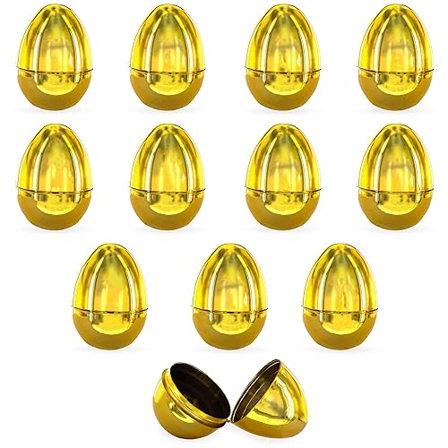 BestPysanky Set of 12 Very Shiny Golden Plastic Easter Eggs, 2.25 Inches