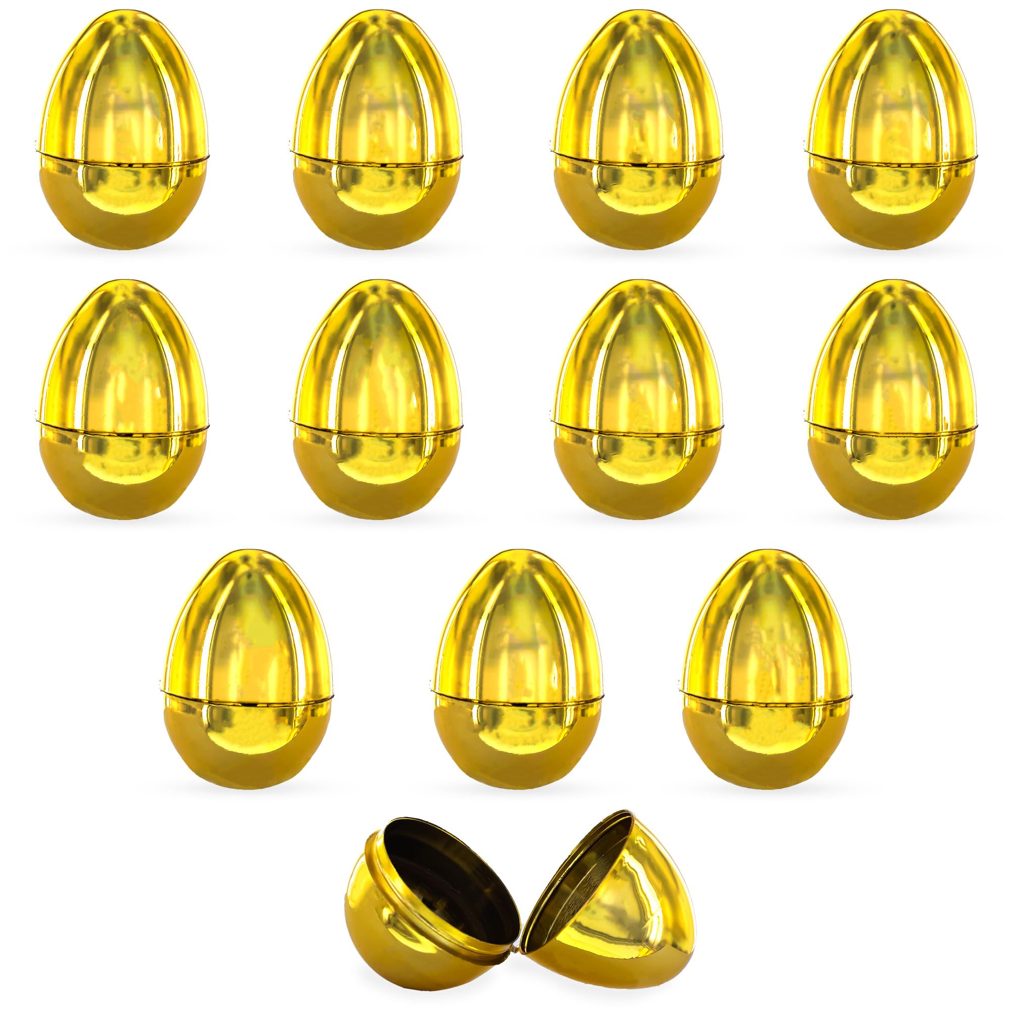 BestPysanky Set of 12 Very Shiny Golden Plastic Easter Eggs, 2.25 Inches