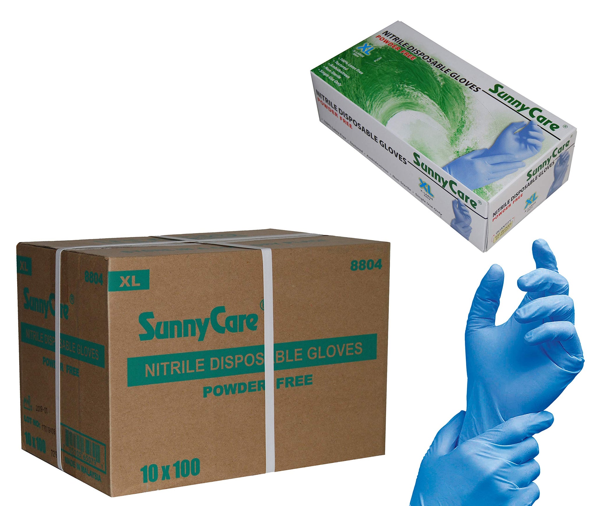 SunnyCare #8804 Nitrile Disposable Gloves Powder Free Size: X-large 1000pcs/case ;100pcs/box;10boxes/case