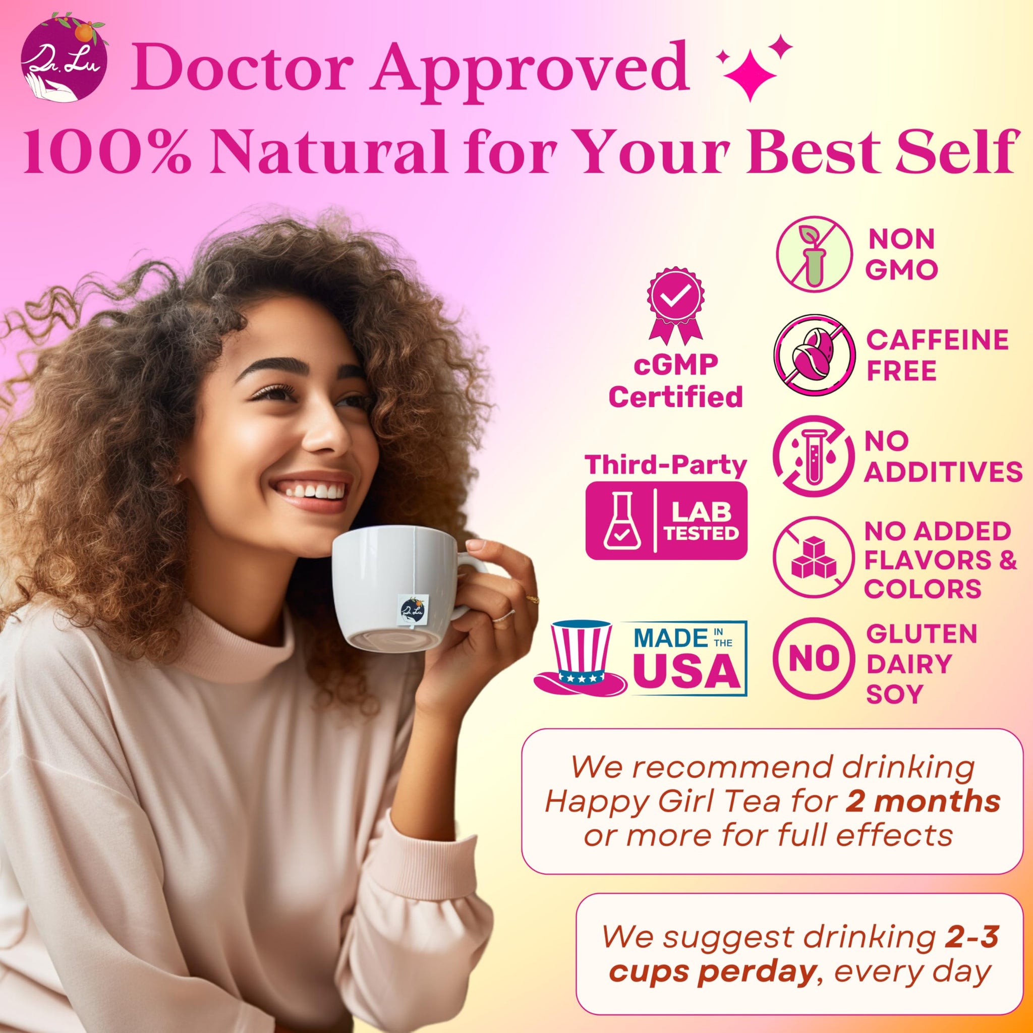 Dr. Lu's Happy Girl Tea | 100% Natural Herbal Tea for Hormone Balance, Menstrual, PMS, PCOS & Menopause | Antioxidant & Anti-Aging Rose Tea