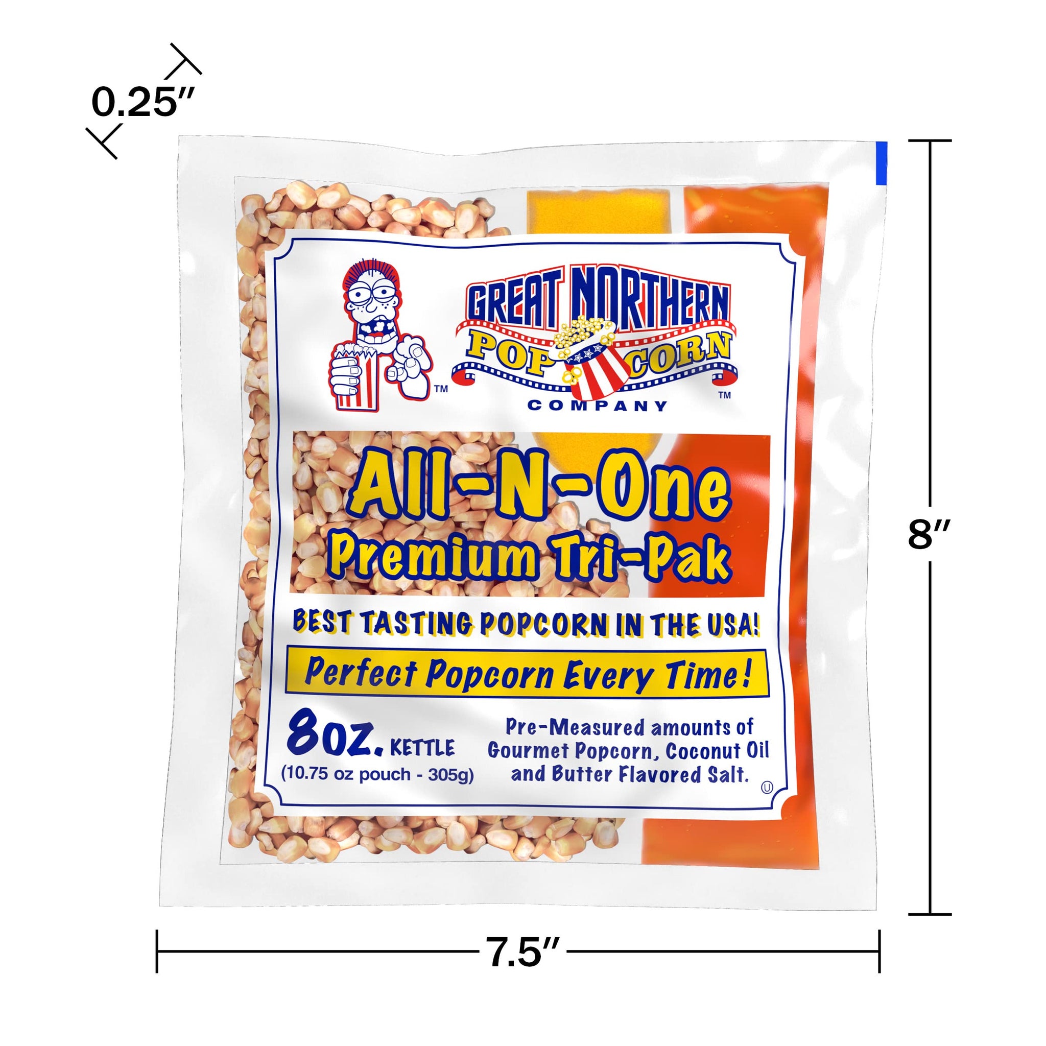 All-in-One Premium Tri-Pack Popcorn - 10.75-Ounce Movie Theater Popcorn for Commercial 8-Ounce Kettle Poppers - 12/Case by Great Northern Popcorn