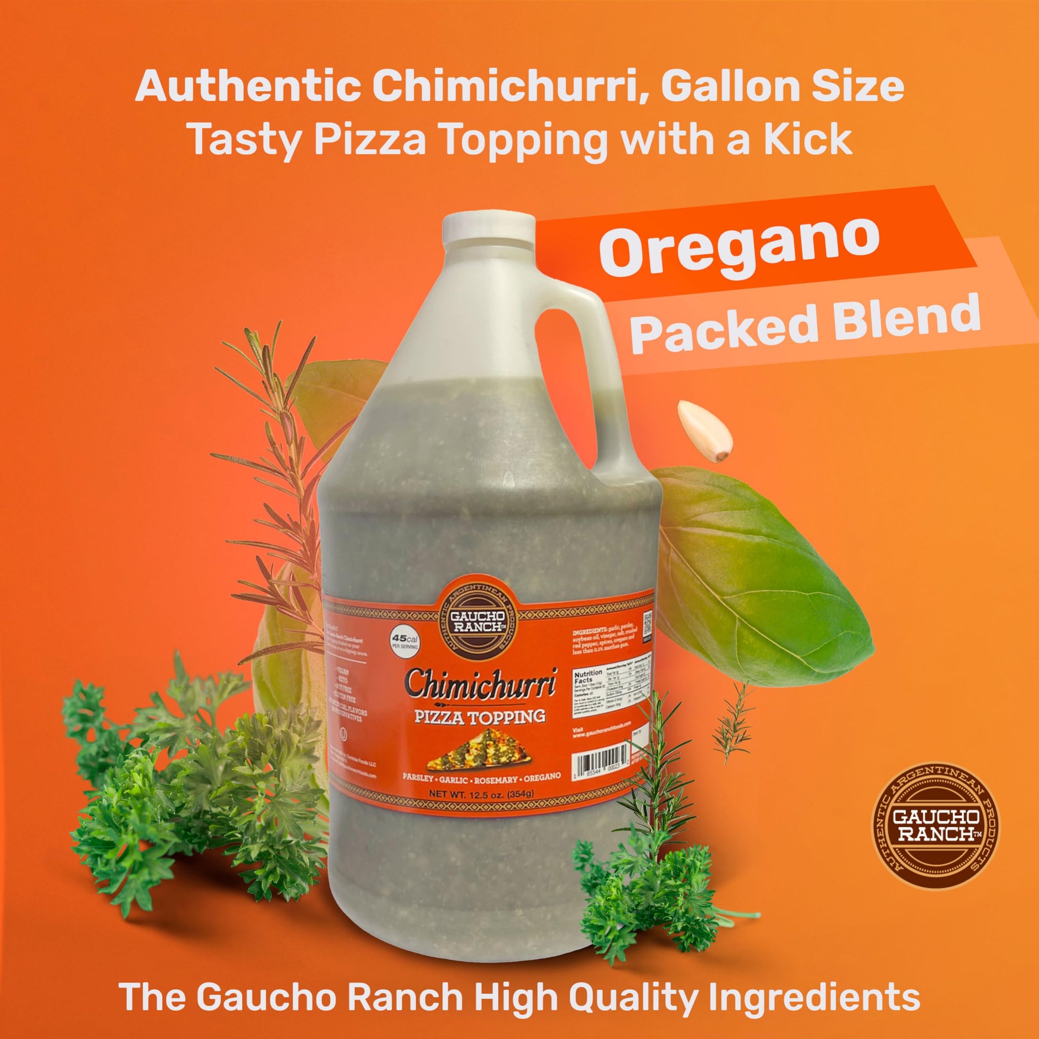 Gaucho Ranch Pizza Topping Flavor and Authentic Chimichurri Sauce, Gluten-Free Chimichurri Seasoning Blend with Fresh Organic Herbs, Premium Vegan