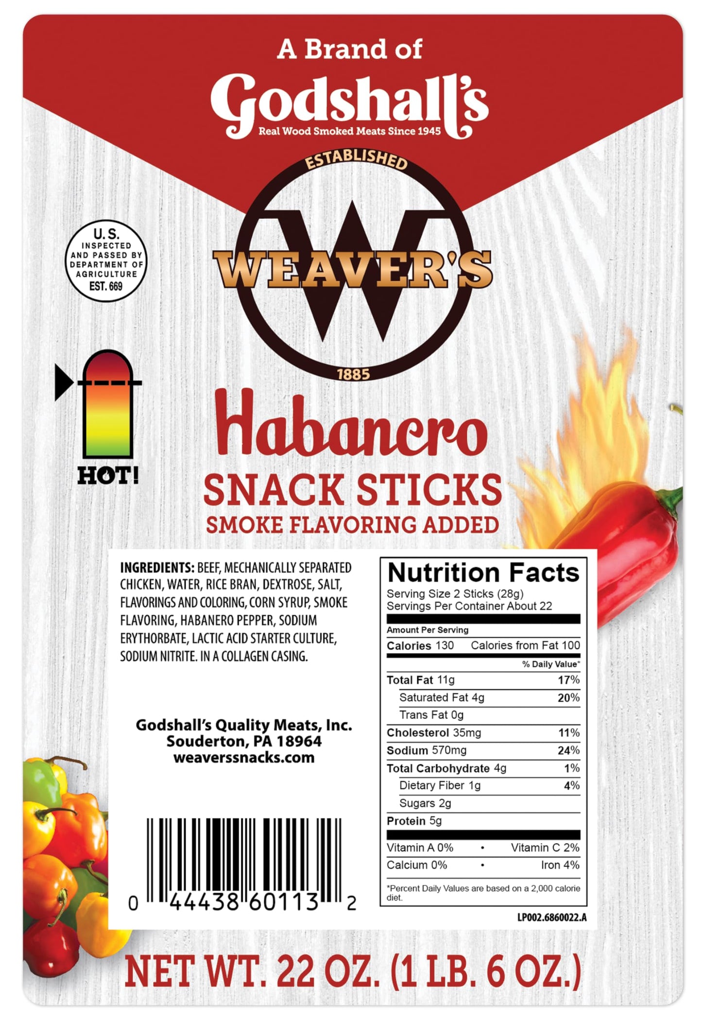 Weaver’s Habanero Snack Sticks (44 spicy 7" beef and chicken snack sticks per 22oz bag)
