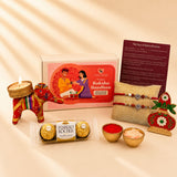 LOVENSPIRE Designer Ganesha Rakhi Gift Hamper for Brother & Bhabhi - Includes 2 Adjustable Rakhi Bracelets, Decorative Haldi Kumkum Holder