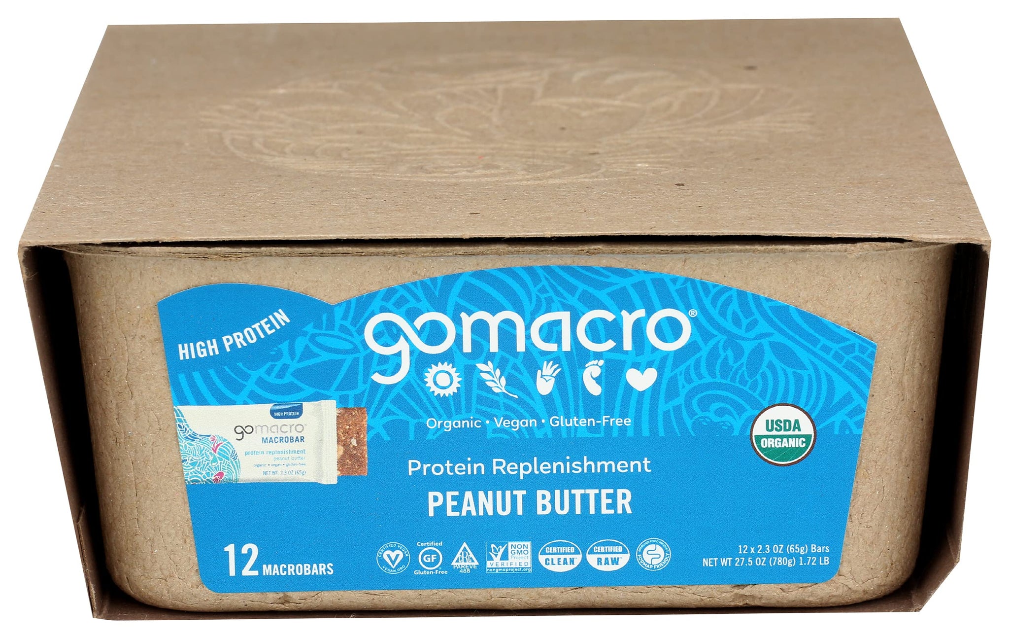 Gomacro Organic Peanut Butter Macrobar 12 Count, 2.3 OZ