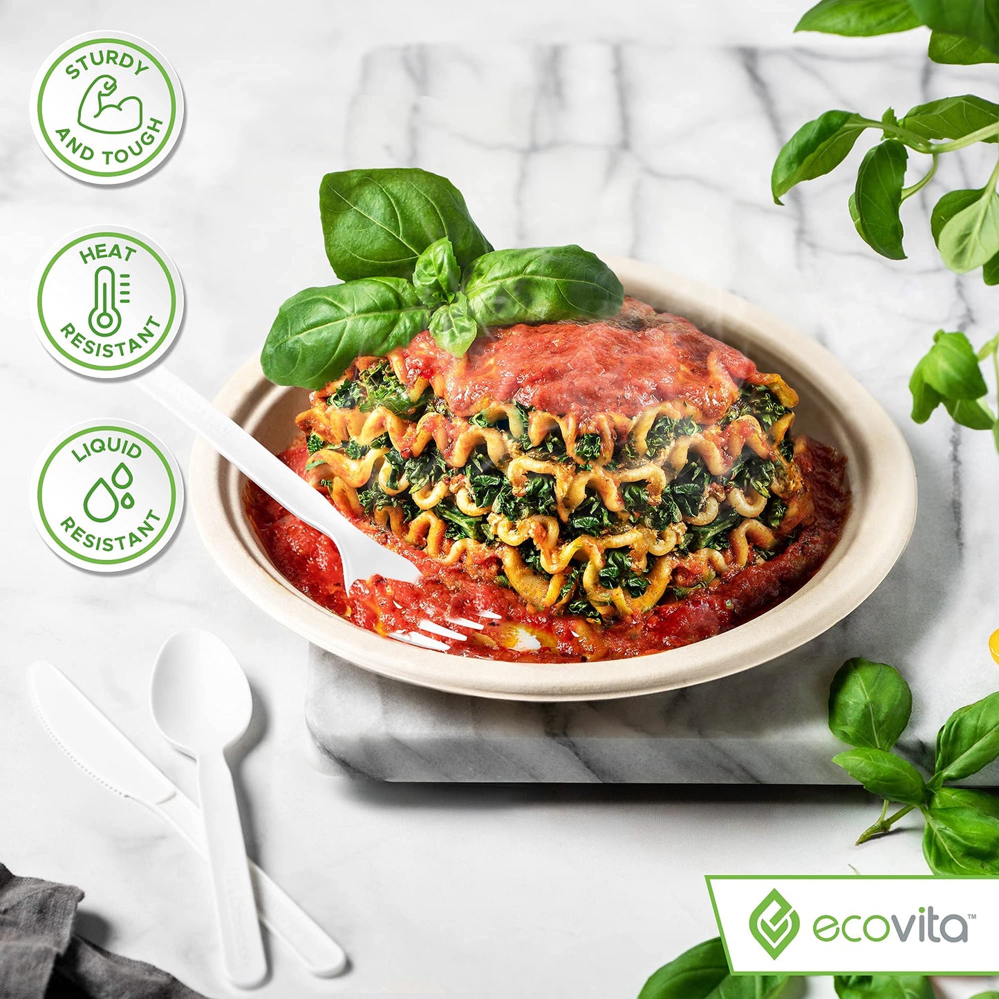 Ecovita 100% Compostable Spoons - 500 Large Disposable Utensils (6.5 in.) Bulk Size Eco Friendly Durable and Heat Resistant Alternative to Plastic