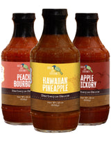 Green Jay Gourmet BBQ Sauce - Sweet Sampler - Hawaiian Pineaple, Apple Hickory & Peach Bourbon Barbecue Sauce - All-Natural BBQ Sauce for Meats