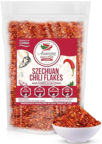 Sichuan Chili Flakes, 8 oz - Traditional Red Pepper Spices and Szechuan Seasoning for Thai, Korean, Mexican, and Asian Dishes, Authentic Medium Hot