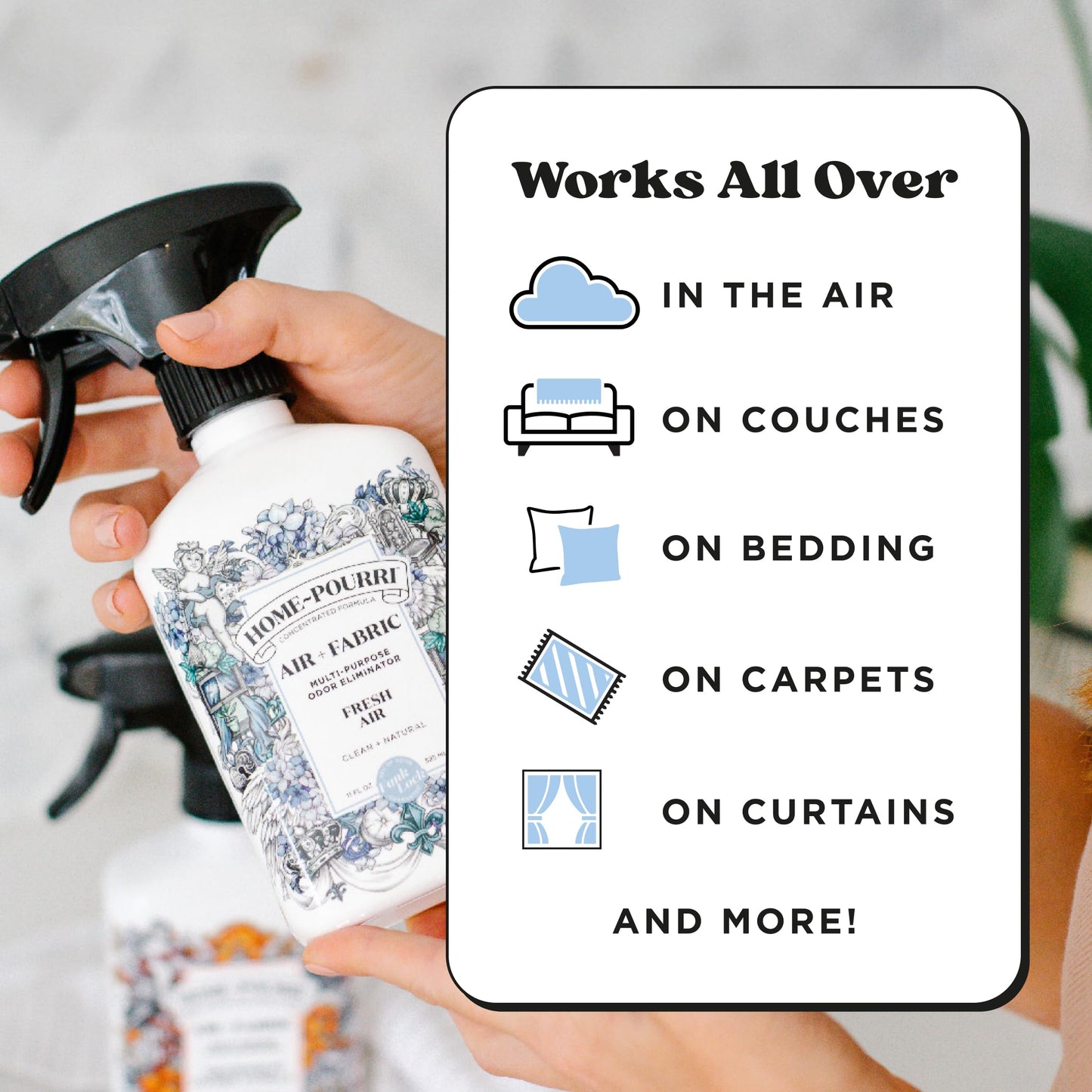 Home-Pourri Air + Fabric Multi-Purpose Odor Freshener Spray, 11 Fl Oz, Up to 570 Uses, Fresh Air Scent, Room Deodorizer with Essential Oils