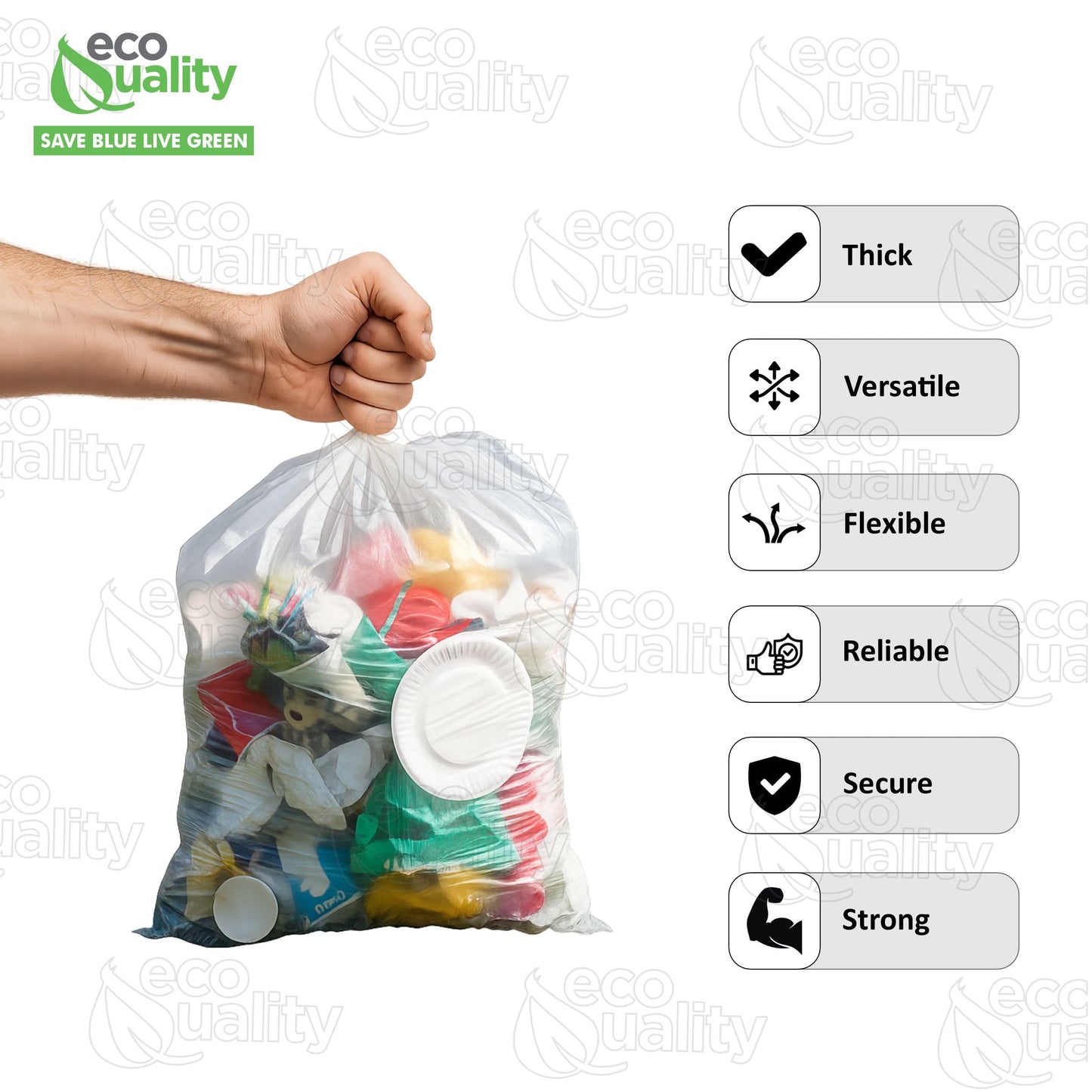 (10 Pack) 35x55 inch Large Heavy Duty Clear Trash Bags - Yard Trash Bags, Leaves, Lawn and Leaf Bags, Recycling Garbage Bags, Construction, Industrial