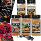 Blackstone Whiskey Burger Steakhouse Tequila Lime All Purpose Cheesesteak Premium Barbecue Griddle Seasoning Rub 5 Pk (38.9 oz) + BBQ Masters & Opener